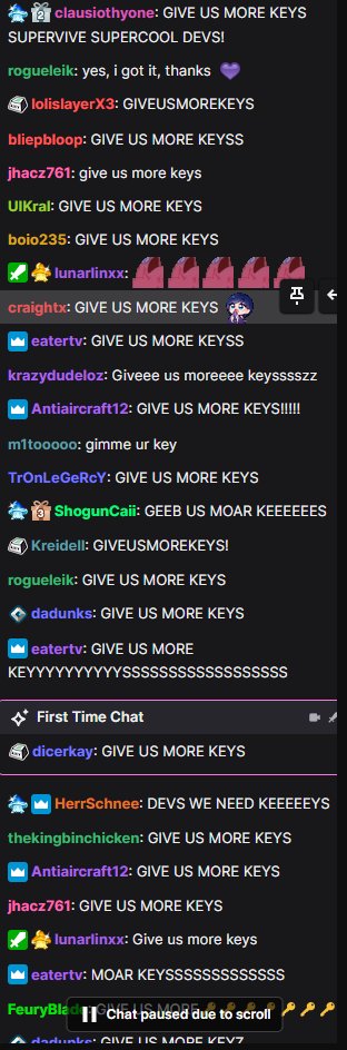 Hey <a href="/theorycraft_inc/">SUPERVIVE</a>  .... can we get more Keys...we gave away 50 in one night and....well...they demand more sorry