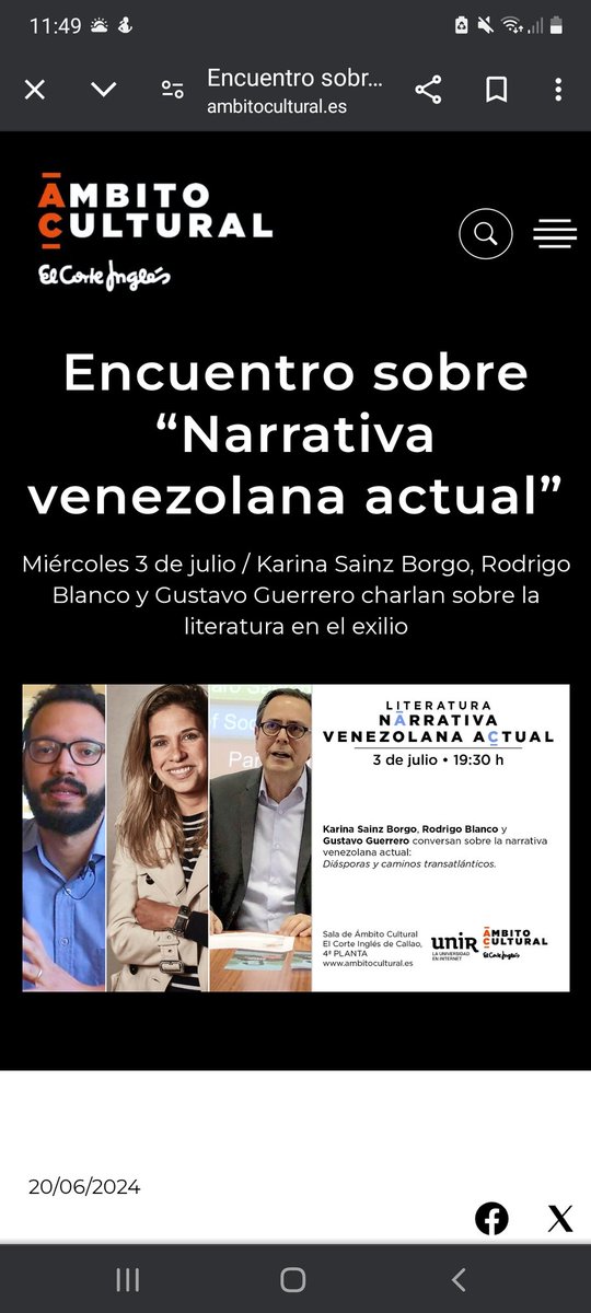 Para los que podáis acudir es en el <a href="/ambitocultural/">Ámbito Cultural</a> del corte inglés. Posibilidad de inscribirse online. Va a ser un encuentro bonito, educativo, de actualidad y especial💕💫