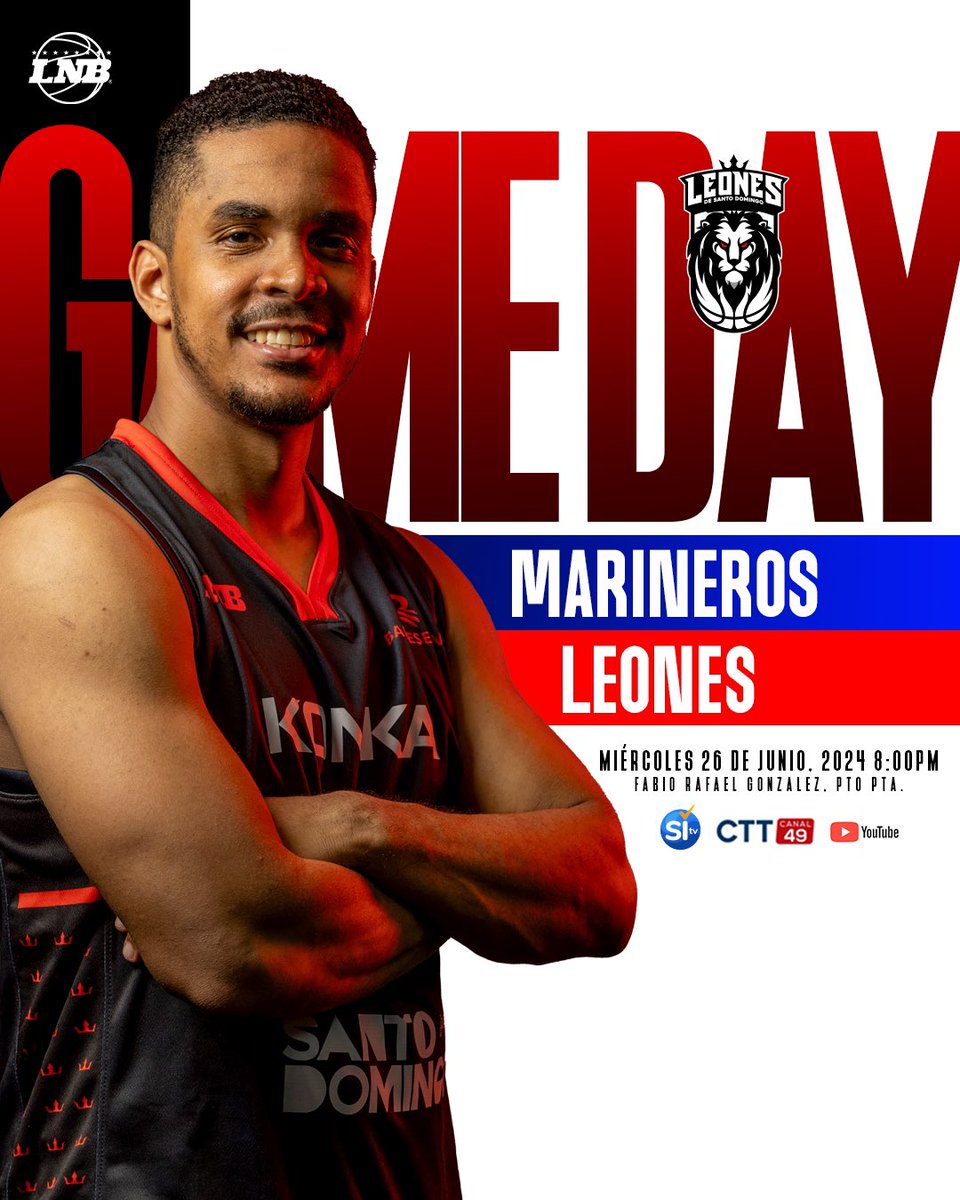 🦁⚓️ Hoy viajamos a Puerto Plata donde enfrentaremos a los Marineros a partir de las 8:00 pm en busca de nuestra tercera victoria.

Si eres de la manada, estas en Puerto Plata y quieres asistir al partido, escríbenos al DM para darte tu entrada.

¡Que se sienta el rojo! 🔴🦁🔴