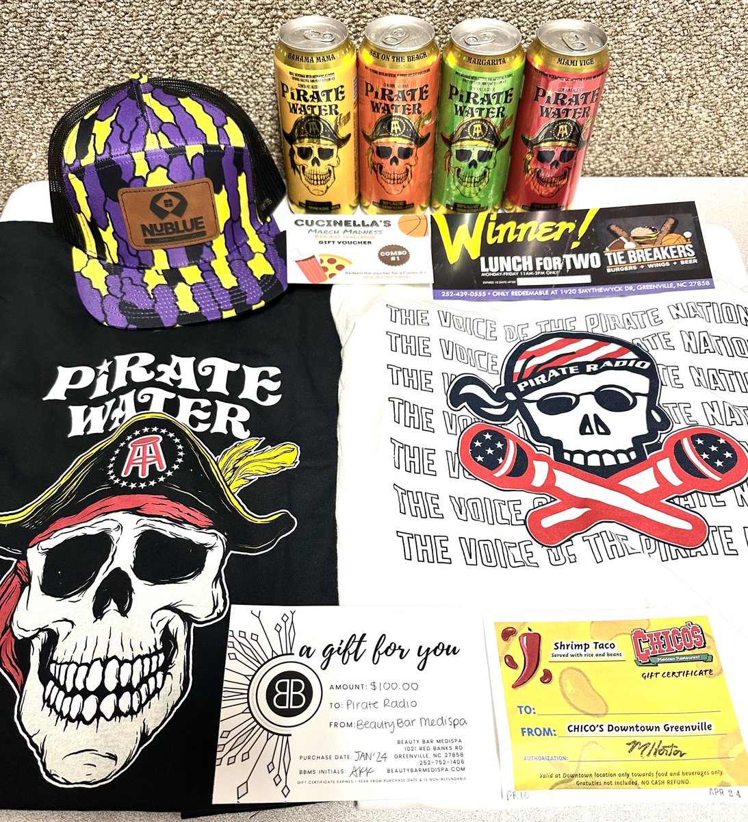 🚨GIVEAWAY ALERT🚨
RT &amp; FOLLOW <a href="/PR927FM/">Pirate Radio ☠️</a> for a chance to win:
-Pirate Water Beverages &amp; Swag 
-Pirate Radio Swag
- Over $150 in gift cards 
21 &amp; older only
#Stations4Winners🏴‍☠️ #WinItWednesday