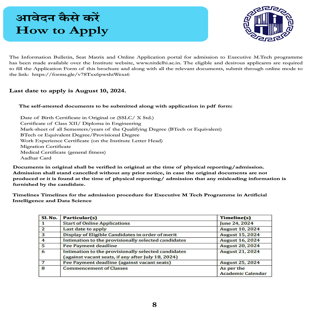 Nitdofficial's tweet image. #NITDelhi launches Executive M.Tech in AI &amp;amp; Data Science for the academic year 2024-25! 💻 Elevate your career with cutting-edge knowledge in AI &amp;amp; Data Science.
#NITDelhi #AIMTech #DataScience #TechEducation #AI #NewProgram

For more info: shorturl.at/o15cM