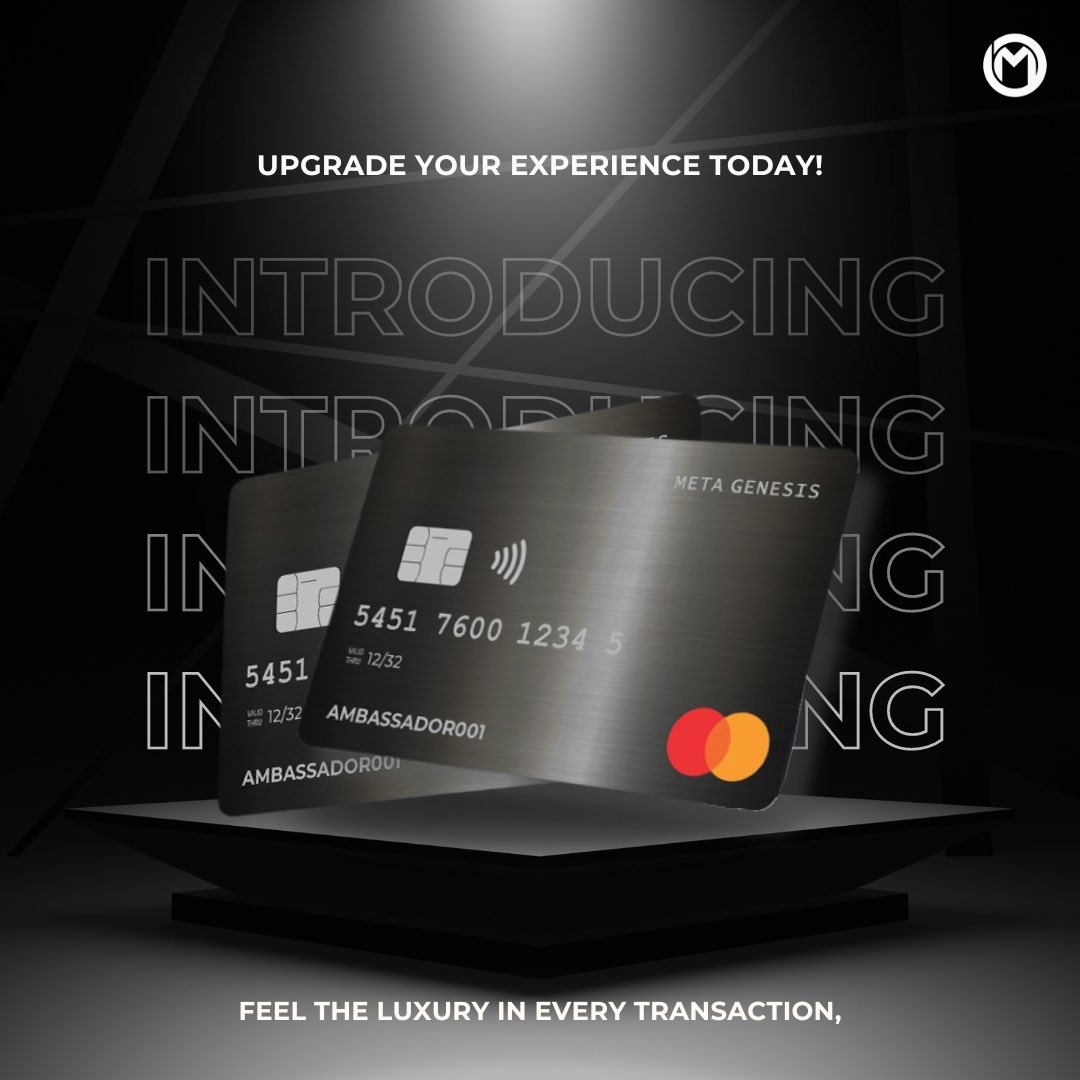💎 Introducing the Meta Genesis Metal Card! 💳

✨ 16g of Premium Metal: Feel the luxury in every transaction.
🔒 High-Level Privacy: Your transactions, your business.
💰 Multi-Asset Repayment: Flexibility like never before.
🎨 Customized Card: Make it truly yours.
🌟 Incredibly
