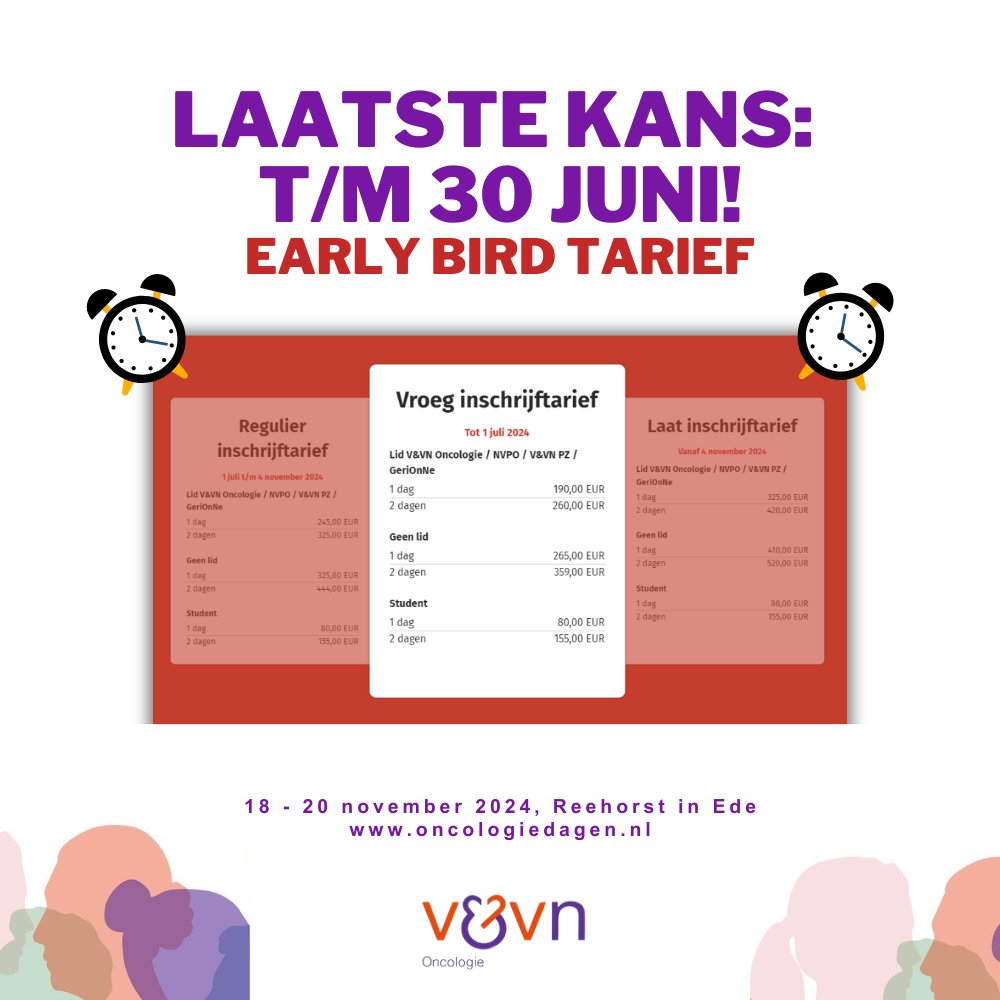 De V&amp;VN Oncologiedagen roept jou! 
Schrijf je in vóór 1 juli voor het Early Bird tarief en mis deze geweldige kans niet! 
oncologiedagen.nl/registratie-2/

#oncologiedagen #verpleegkundige #verpleegkundigen #verpleegkundigspecialisten #oncologie #venvn