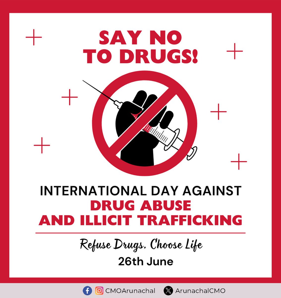 ArunachalCMO's tweet image. On this International Day Against Drug Abuse &amp;amp; Illicit Trafficking, let&apos;s pledge to make a difference. Your voice matters, your actions count. Together, we can build a healthier, brighter future. Support recovery, educate others, &amp;amp; end the stigma.

#WorldDrugDay #SupportRecovery