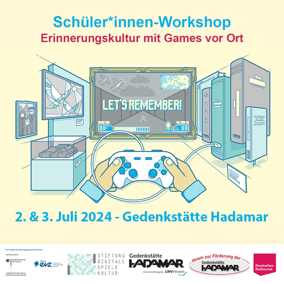 Digitale_Spiele's tweet photo. #LetsRemember veranstaltet am 2. &amp; 3. Juli einen Schüler*innen-Workshop in der Gedenkstätte Hadamar. Wir freuen uns auf neue Perspektiven zu diesem besonderen Gedenkort, #Games und #Erinnerungskultur! @DKRKultur @evzfoundation #Bildungsagenda_NS_Unrecht https://t.co/pr2rJgLxkN