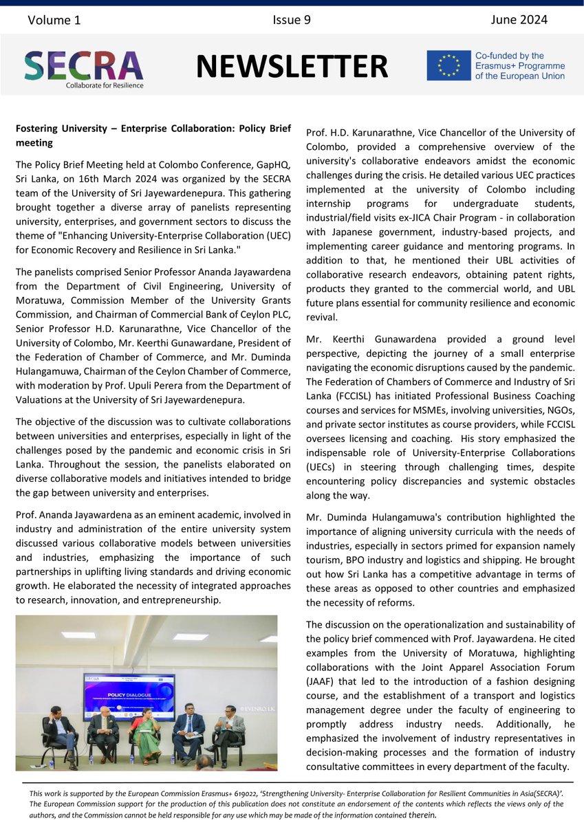 We are happy to let you know that the ninth newsletter of SECRA has been published.
Highlights:
- Fostering UEC: Policy Brief meeting
- SECRA Sri Lanka Meeting 2024
You can download the newsletter at the following link:
drrcollab.org/secra-newslett…