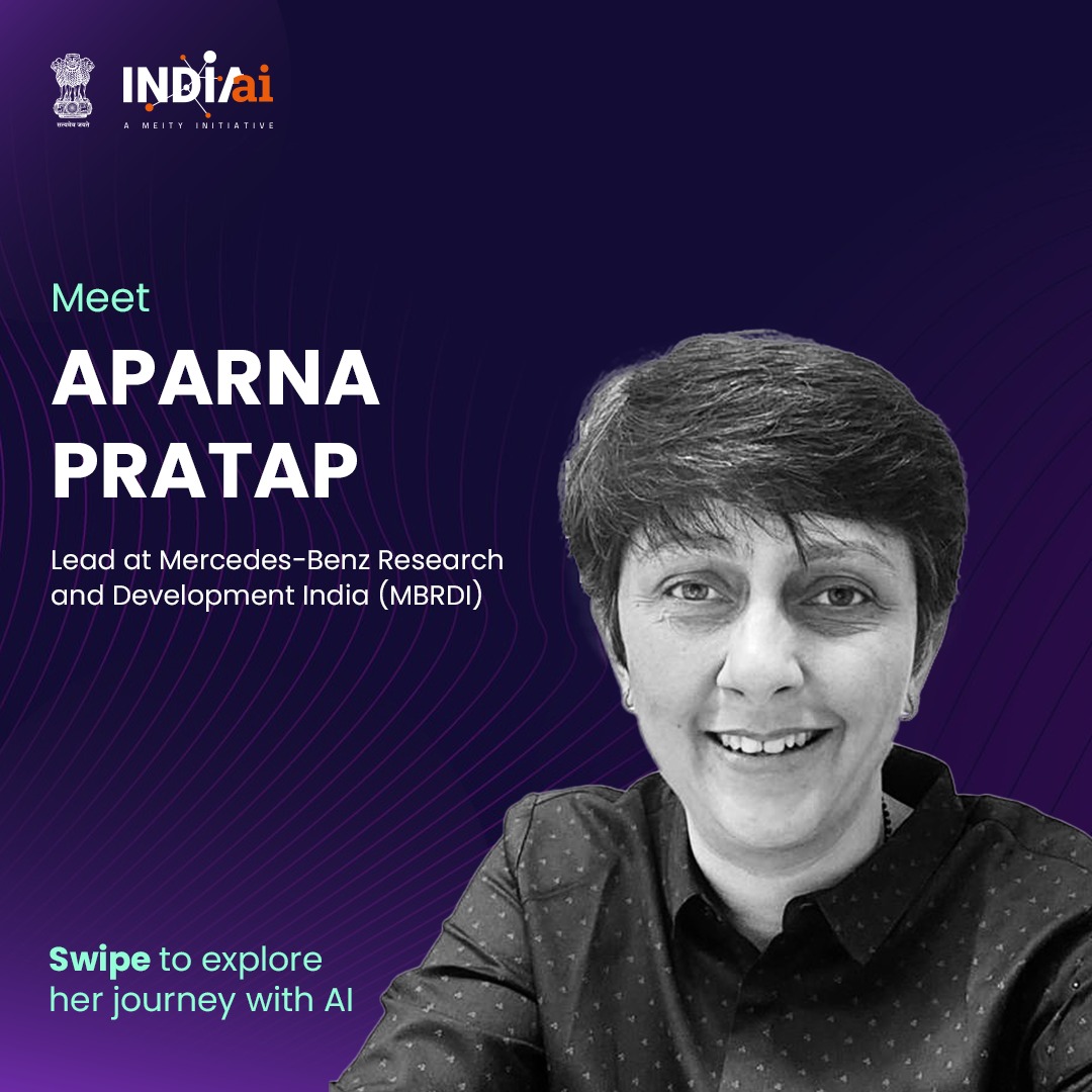 OfficialINDIAai's tweet photo. Featuring Aparna Pratap, an innovator in the world of AI! As the AI Platforms Lead at Mercedes-Benz Research and Development India (MBRDI), Aparna spearheads groundbreaking research and development efforts, leveraging her expertise in computer vision and image processing to drive innovation in the automotive industry.

Discover more about Aparna's inspiring journey and her insights on the future of AI in India: https://t.co/6QV9NP2lVs 

  @aparnapratap