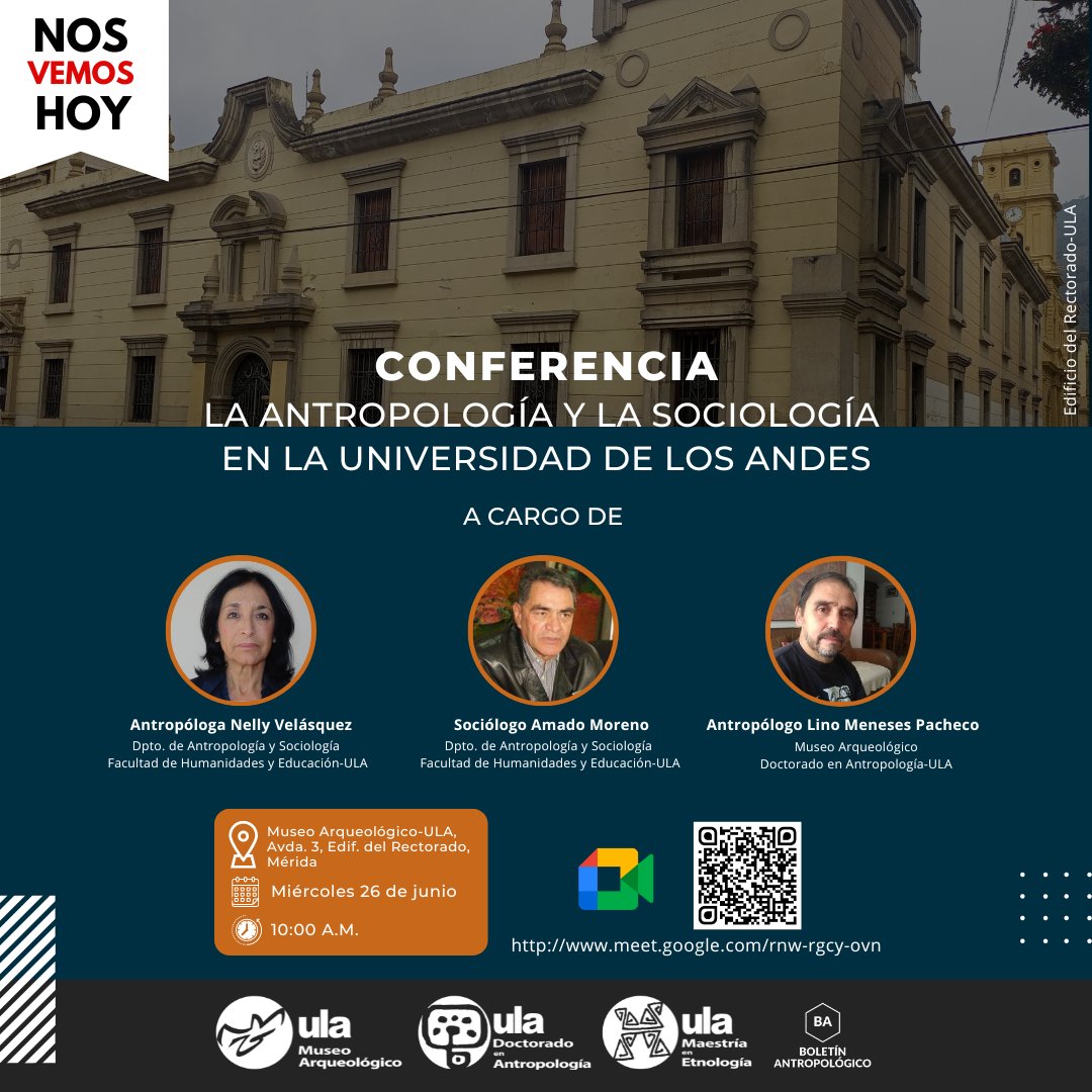 #26Jun | Hoy tenemos un cita con la antropología y la sociología venezolana. Te esperamos!
Para participar: meet.google.com/rnw-rgcy-ovn
#Merida