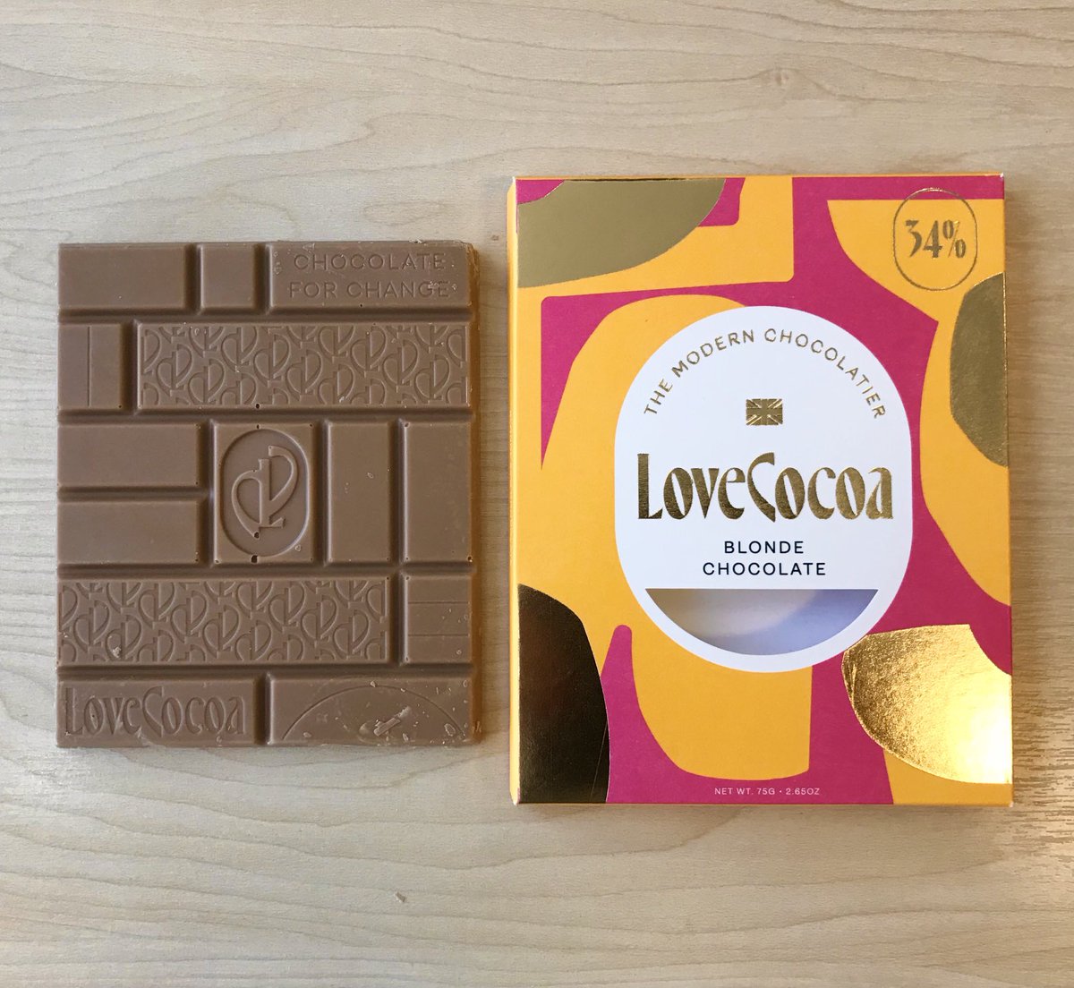 Gentlemen prefer blondes… this week. On the left, from ⁦<a href="/chocolarder/">Chocolarder</a>⁩ of Cornwall; on the right, from James Cadbury’s Love Cocoa. If you liked Caramac, you’ll love these