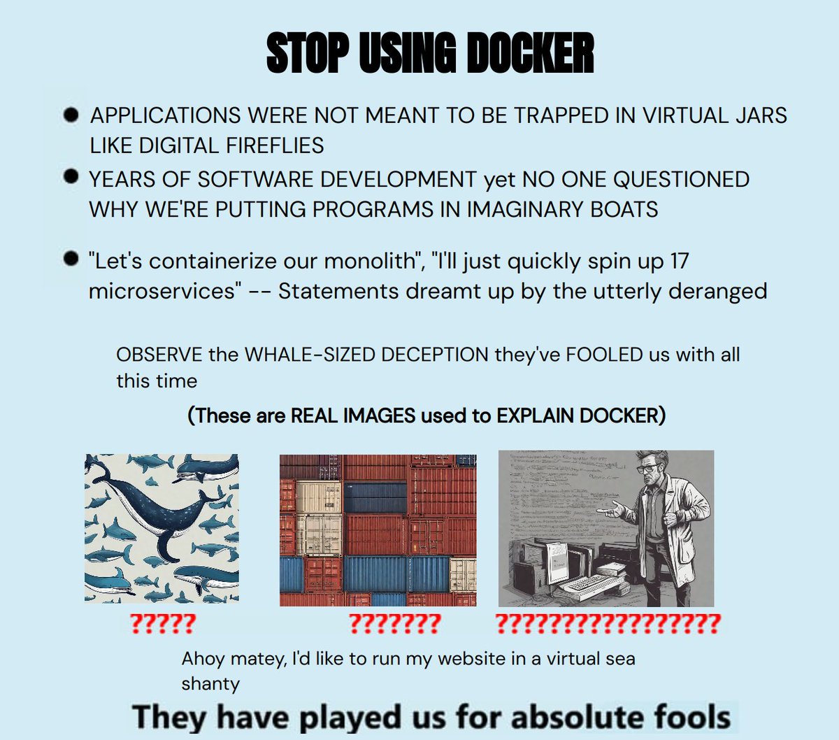 Purring_Lynx's tweet image. stop using docker pls