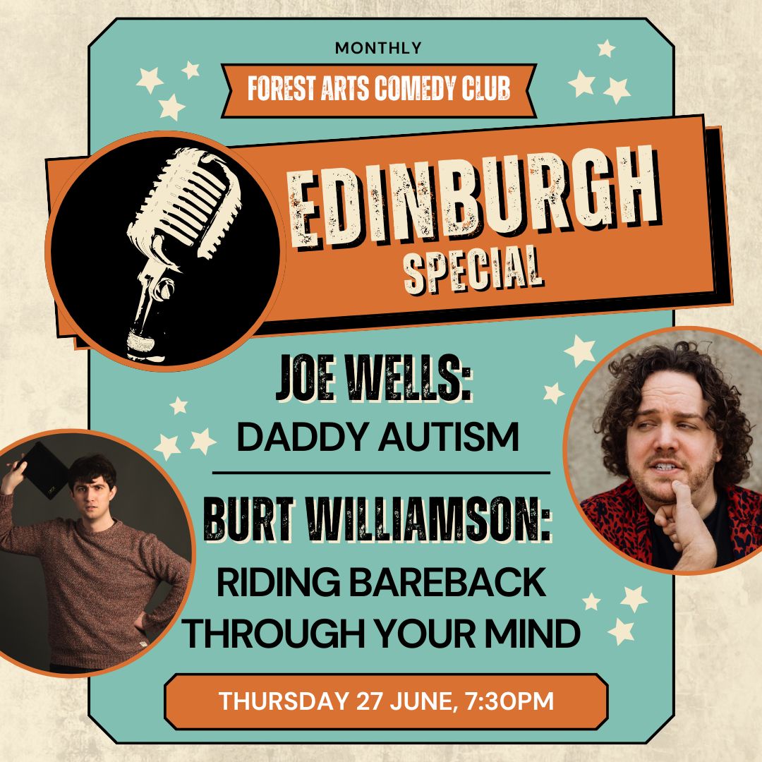 Forest Arts (@forestartsnm) on Twitter photo Forest Arts Comedy Club is bringing you two brand-new and exclusive work-in-progress shows from top comedians, before they make a splash at the Edinburgh Fringe 🎪
Book your tickets now: buff.ly/3XBY8BW
<a href="/burtcomedian/">Burt Williamson</a> <a href="/joewellscomic/">Joe Wells (Neurodivergent Moments Podcast out now)</a> Forest Arts Comedy Club is bringing you two brand-new and exclusive work-in-progress shows from top comedians, before they make a splash at the Edinburgh Fringe 🎪
Book your tickets now: buff.ly/3XBY8BW
<a href="/burtcomedian/">Burt Williamson</a> <a href="/joewellscomic/">Joe Wells (Neurodivergent Moments Podcast out now)</a>