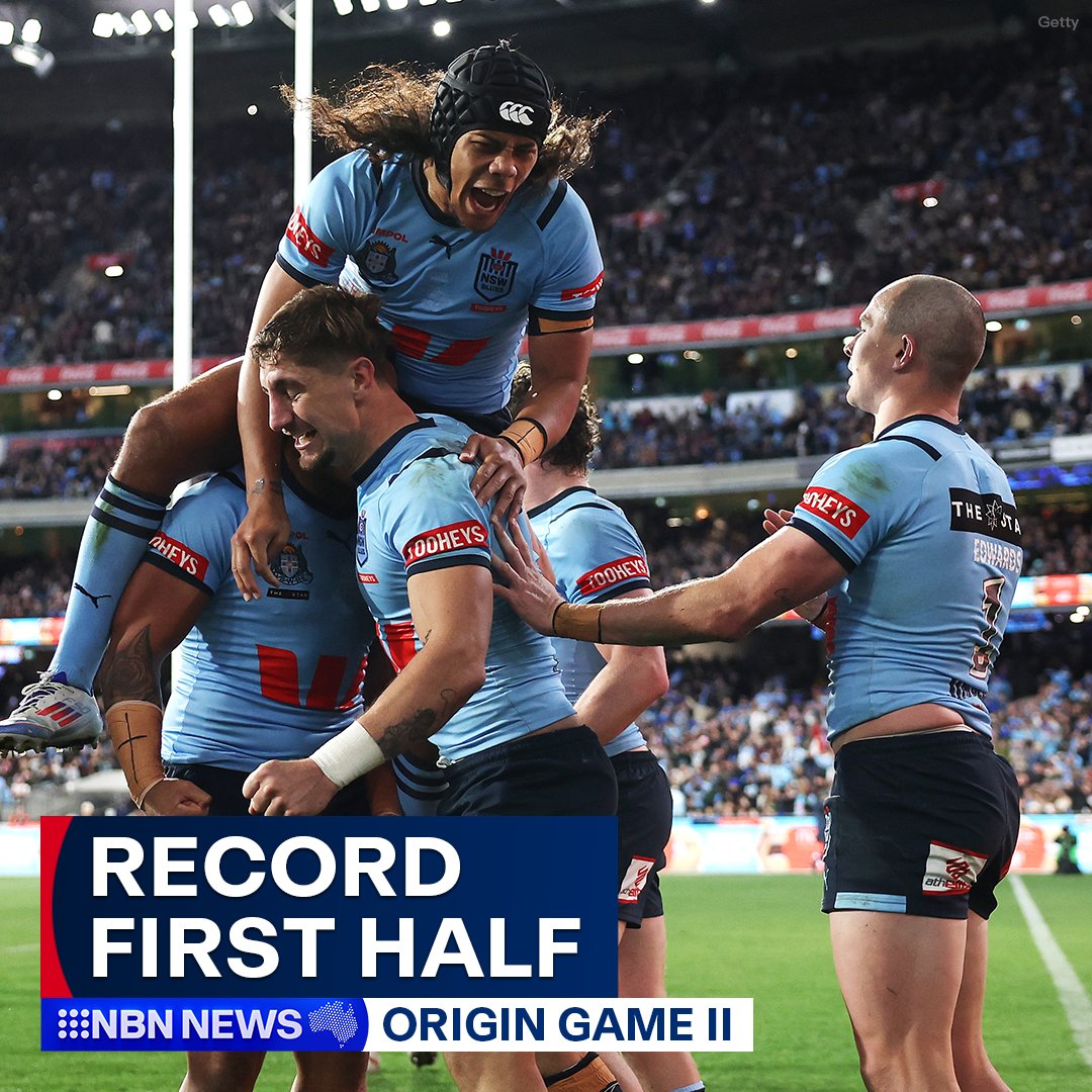 What is happening! 🤯

Origin history has been made at the MCG, with a record-breaking half-time scoreline.

The Blues piled on 34 points in the first term, while holding Queensland scoreless. #NBNNews