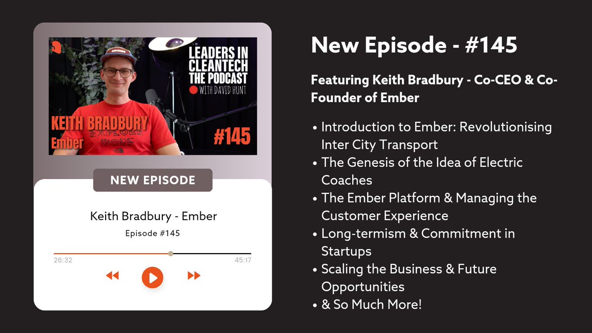 New episode out now! 🎙️
Featuring Keith Bradbury, Co-CEO &amp; Co-Founder of Ember and our Host @DavidHsearch
Available on all your favourite #podcast platforms!

#LeadersInCleantech #Cleantech #CleanEnergy #EVs