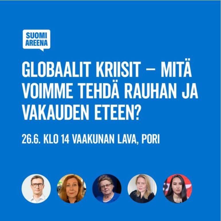 KRIISIT | Globaalit kriisit esillä SuomiAreenassa

Helena Ranta Forum, Pohjoismaiden ministerineuvosto ja WFP järjestävät SuomiAreenassa keskustelun, jossa esillä aikamme suurimpia haasteita 26.6. klo 14. Mukana Helena Ranta, Oras Tynkkynen, Zahra Karimy, Heidi Olli, Anne Palm.