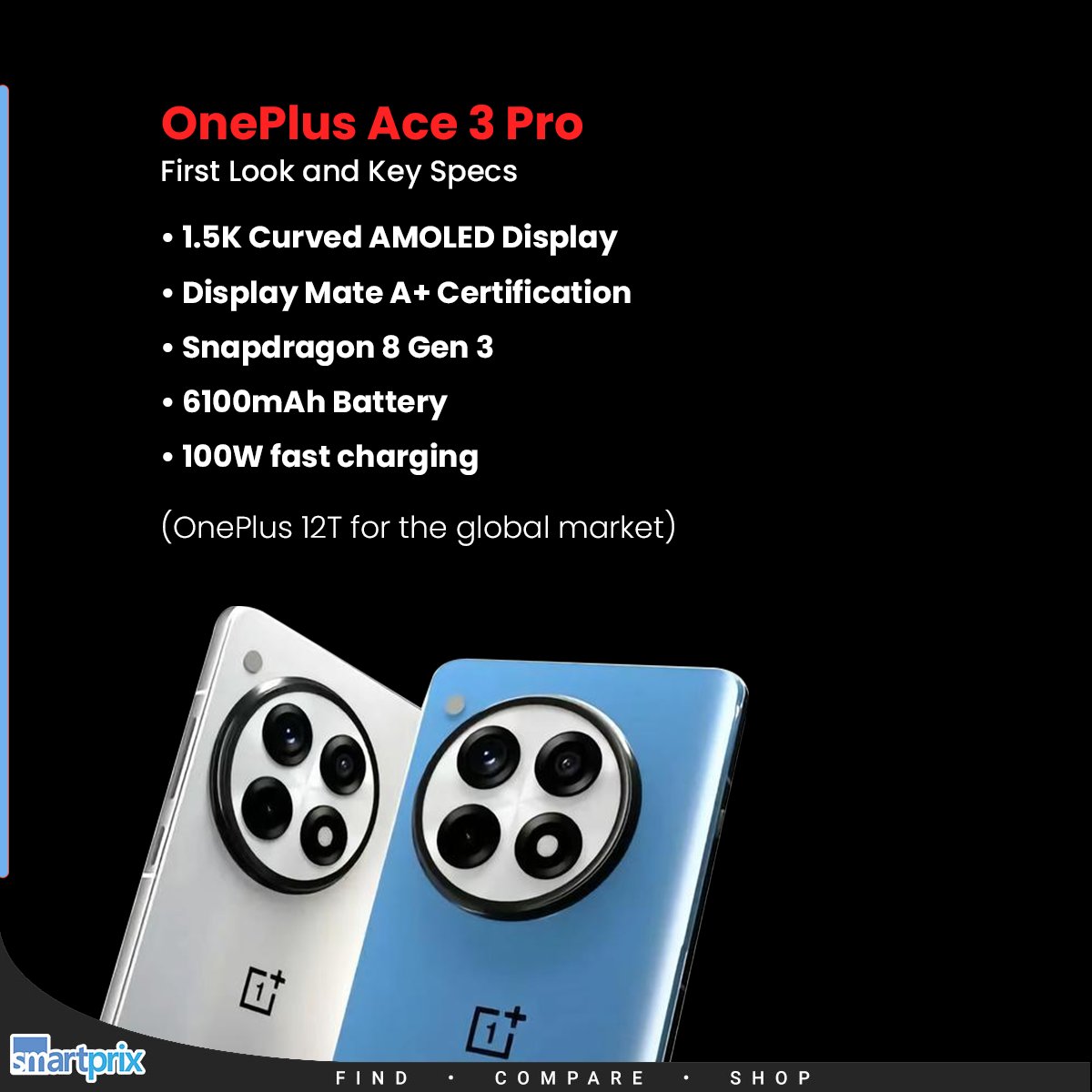 Smartprix's tweet image. Is the 6,100mAh battery in the OnePlus Ace 3 Pro (12T) a Killer feature or just marketing hype? 

Let me know in the comments what you think!
#OnePlus #OnePlusAce3Pro #OnePlus12T