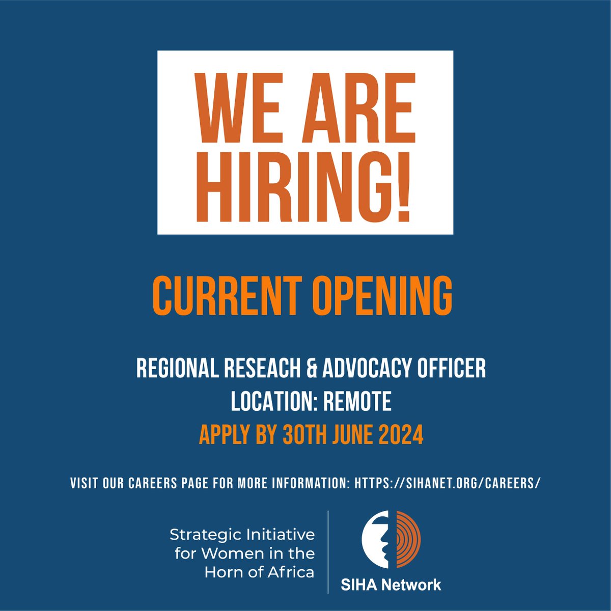 Sihanet's tweet photo. 📣 #FeministJobAlert

 📑 Join our team as the Regional Advocacy & Research Officer!

📍Location: remote, with at least 20% travel to the Greater Horn of Africa and other related locations.

Key roles: knowledge generation, evidence-based advocacy strategy development and implementation, as well as stakeholder collaboration for gender equality and women's rights in the Greater Horn of Africa region.

If you're seeking a fulfilling role, apply now!

OR, if you know someone who fits the role, share this post with them!

🗓️ Deadline for submission: June 30, 2024

Visit https://t.co/Os1qJOCDPl for more details.

#JobOpportunity #Research #Advocacy #RemoteJobs @ReemWrites @taggy_  @Halayalkarib @JobNoticeUG @HiringCare @CCGD_KE @DheemanLuula01 @greatugandajobs @ZimVillage @NOOR_Comms @PeshPoni @devnetjobs @felogene @tirsity @OmniaShawkat @jobsviatweet @muhonja21 @steve_ougo
