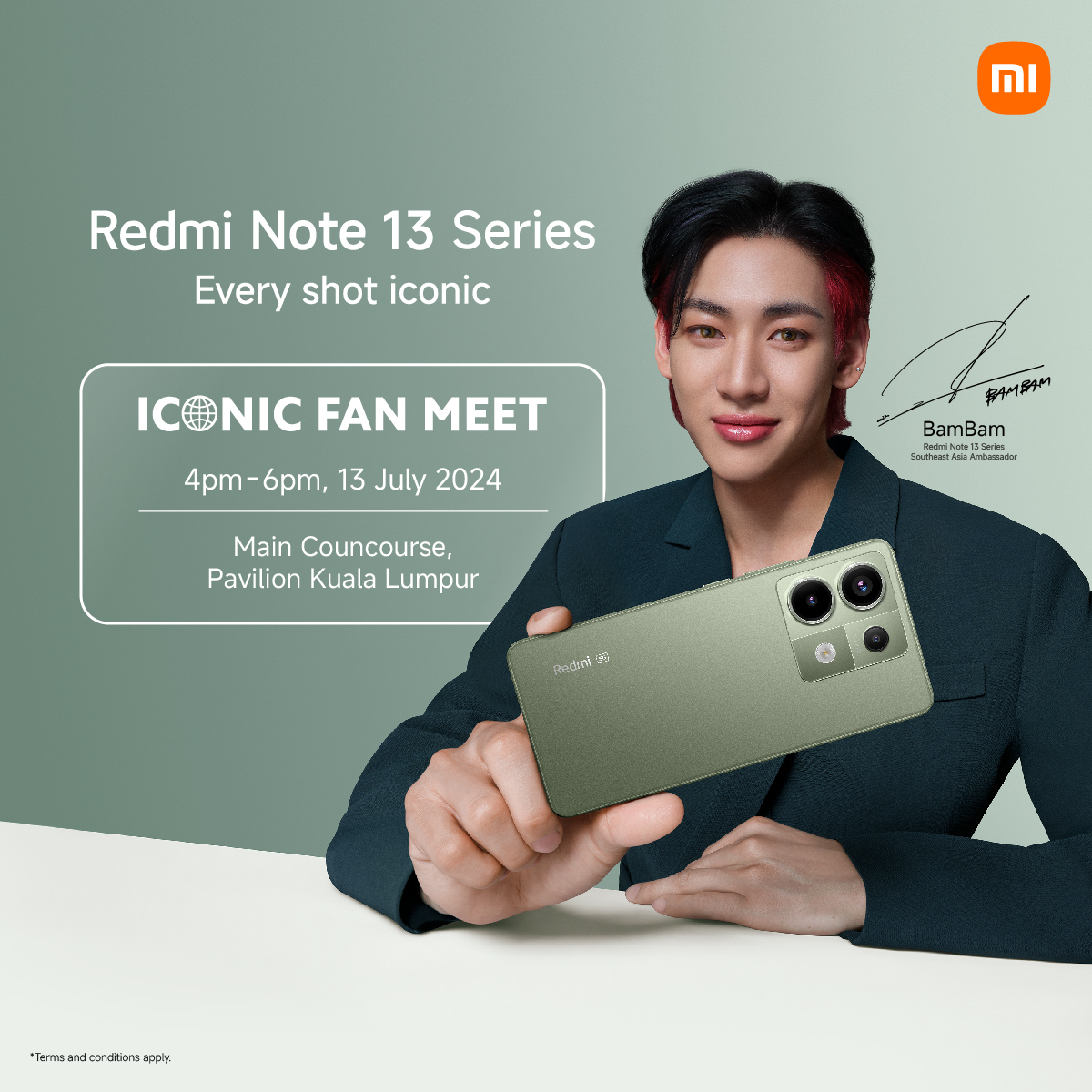 XiaomiMalaysia's tweet photo. Introducing the new color of the Redmi Note 13 Pro 5G and our Iconic Fan Meet with BamBam on July 13, 2024, at Pavilion, Kuala Lumpur! 🔥

Purchase the Redmi Note 13 Pro+ 5G or Redmi Note 13 Pro 5G for a chance to win a ticket!

https://t.co/9wL6uZDn9I

#RedmiNote13SeriesxBamBam https://t.co/yvqwXGSxCC