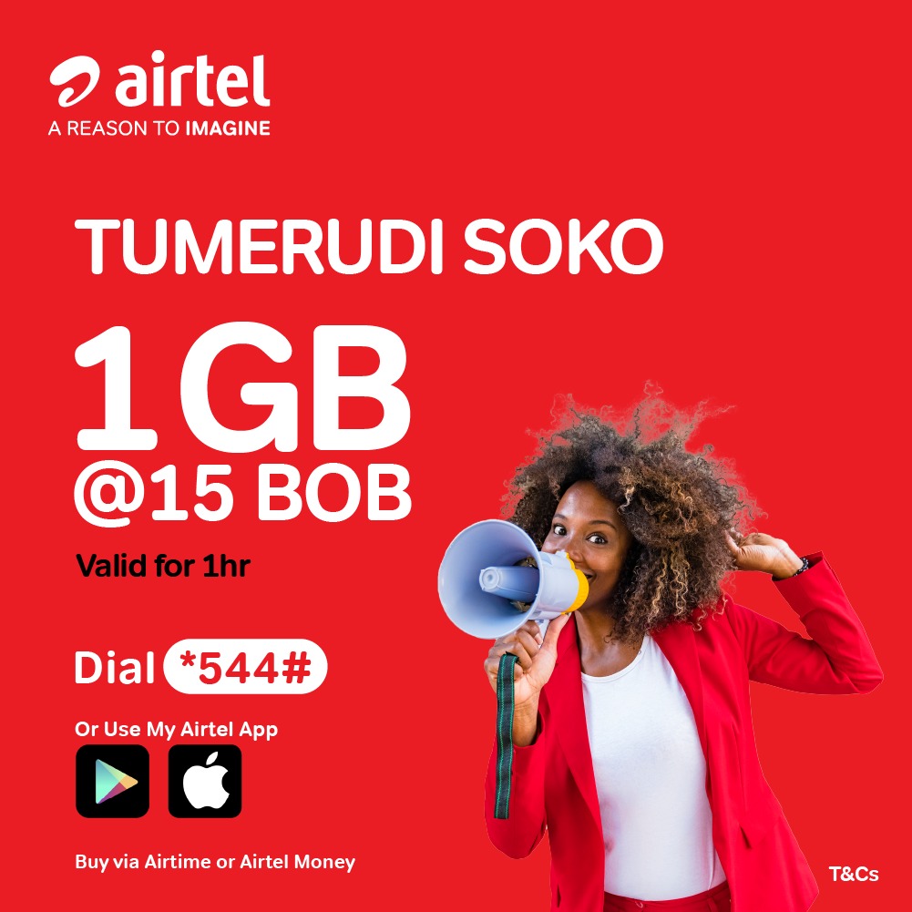 Wadau!
Tumerudi Soko. 1GB <a href="/15/">Mona Lisa.</a> BOB iko sokoni for everyone!!! Usikue ule msee wa kuambia watu 'Niwashie hotspot..' You now get to browse more for less. Dial *544# or use My Airtel App bit.ly/2C8nPCy to enjoy the most affordable hourly bundle.
#MakeChaguoSmartaNaAirtel
