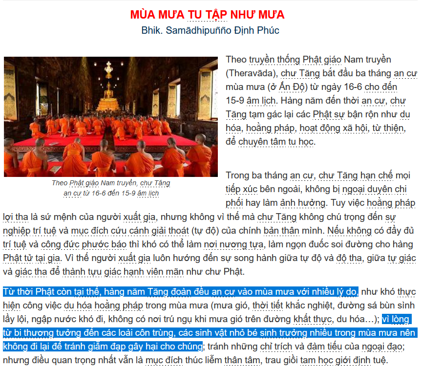 Quangderer's tweet photo. @LThHngBch2 mùa mưa là mùa an cư kiết hạ. từ thời đức Thế Tôn còn tại thế, chư tăng đều trì hành An Cư Kiết Hạ vào mùa mưa vì các lý do dưới... chùa BV chắc phải biết chiện này chớ ta... https://t.co/pErVEDrz30