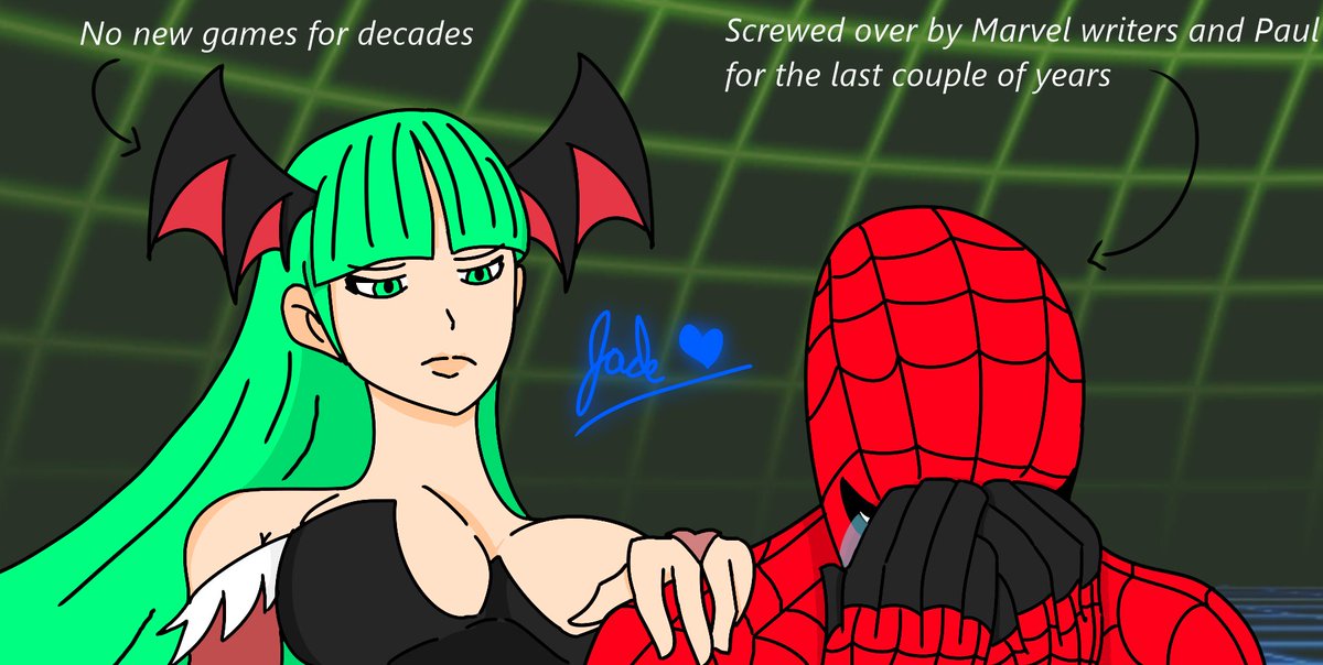 jade_the_shade9's tweet image. Spider-Man and Morrigan reunite!

...And share their suffering.

But hey, at least MvC2 is back! 

#marvelvscapcom #freemvc2 #MvC #FGC #MvC2isFree #mvc2 #spiderman #morrigan