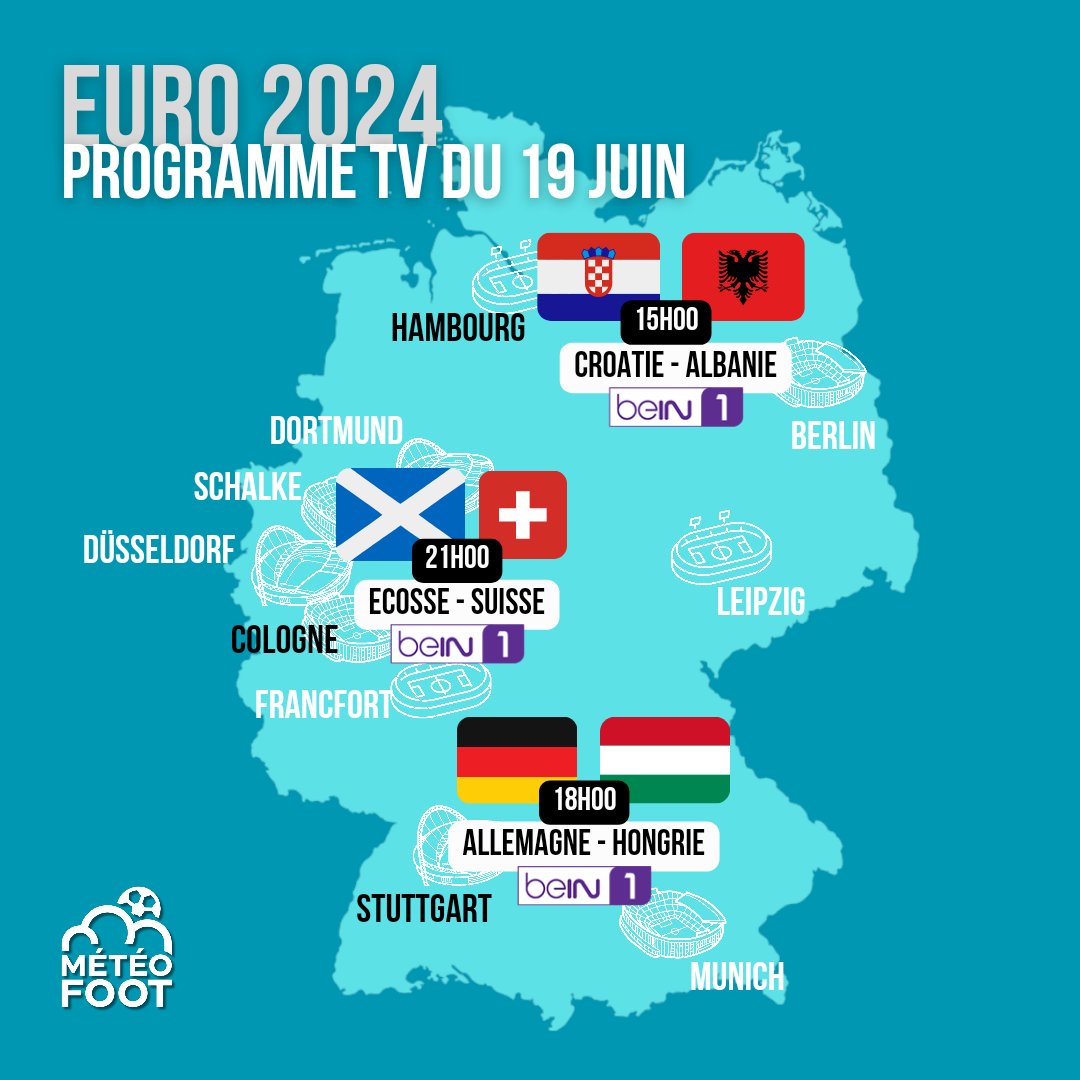 📺 Programme TV du jour !

❌ AUCUN match en clair aujourd'hui..

✍️ Combien de BUTS, au total, sur ces 3 matchs pour vous !?

(✍️<a href="/_romain/">Romain B.</a>)

#EURo2024