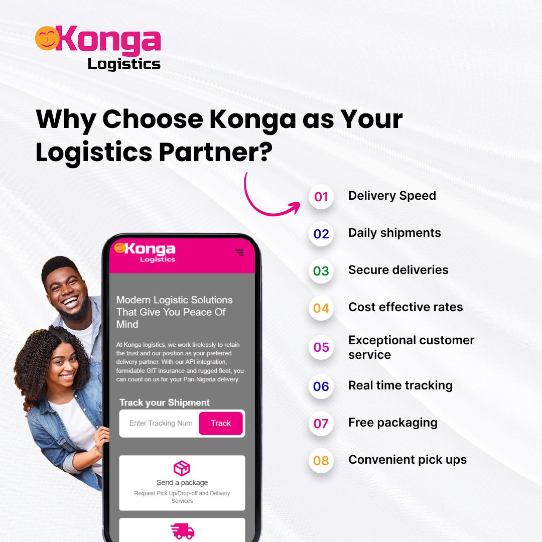 KongaLogistics's tweet photo. Experience hassle-free shipping with Konga Logistics. Send us a DM to get started or book now and track your deliveries effortlessly. https://t.co/DRZVlkVXR3