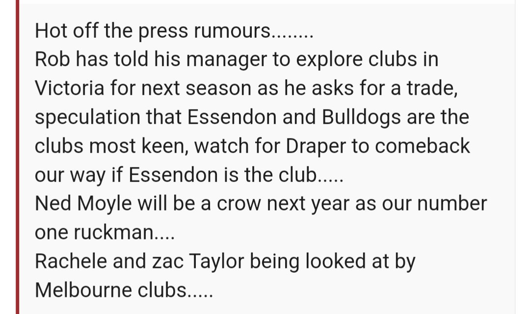 Deanos_DT's tweet photo. Let's hope this isn't true @essendonfc , we shouldn't be anywhere near wanting ROB on our list. Would consider Moyle though. #goPlanes https://t.co/UGiI4KyY6n