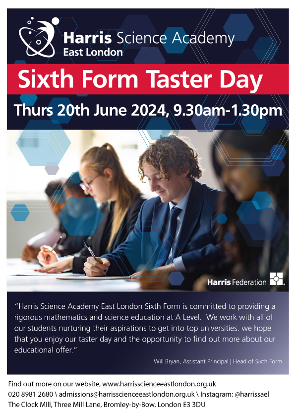 HarrisSAEL's tweet photo. We are really looking forward to meeting new Y12 students for Sixth Form Taster Day, who will be getting a flavour of life at HSAEL and sampling subjects including Maths, Physics, English Literature, French, Computer Science, Psychology and more... https://t.co/8mqIjod3fj