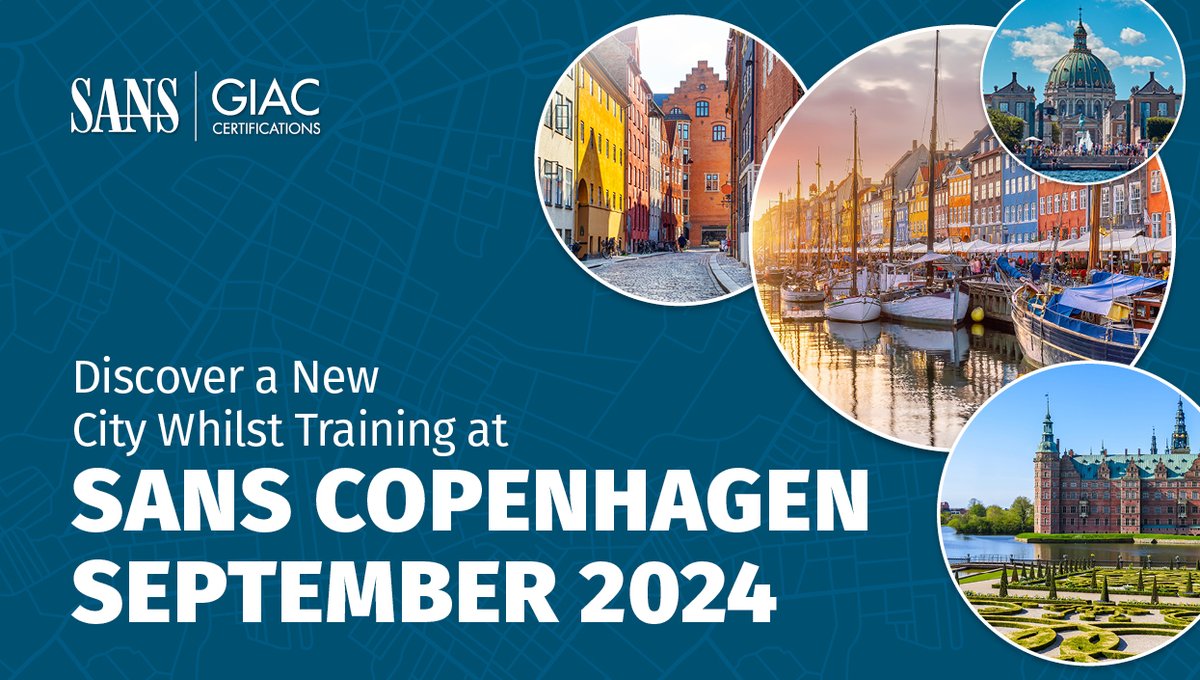 🌐 Ready, set, explore ... Copenhagen!

Supercharge your cyber knowledge with <a href="/SANSInstitute/">SANS Institute</a> &amp; explore #Copenhagen

• Course: #FOR578
• Format: In-Person 
• Instructor: <a href="/asfakian/">Andreas Sfakianakis / @asfakian@infosec.exchange</a>

➡️ Explore #SANSTraining: sans.org/u/1wCC

#SANSTraining