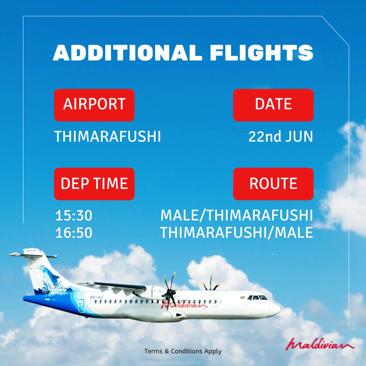 MaldivianAero's tweet photo. Travel more with our newly added flights. Reserve your seats today.
https://t.co/7ceDrYML3H
#Maldivian #AdditionalFlights https://t.co/CbTjj0sILW