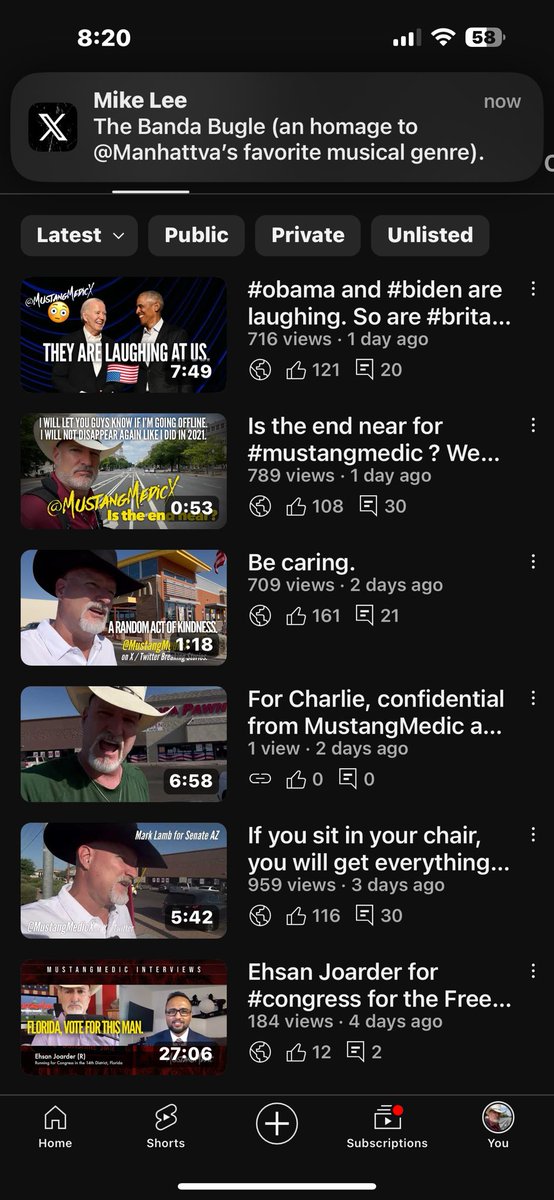 MustangMedicX's tweet photo. MustangMedic on YouTube is #shadowband people recognize me on the streets in Arizona and restaurants all over the place and YouTube is trying to tell me I’m getting 200 views on a video. I don’t think so.
YouTube doesn’t want me to be able to support myself and doesn’t want me to keep reporting the truth, but I will forge forward until the lights go out.
Thank God, @elonmusk bought Twitter. I still have hope. I just need to reach the 5 million impressions to get monetized, so I can get back to DC.
There were a few people that donated recently, I’m very grateful to you. You know who you are.
https://t.co/fLSpfoOMqG
I am your Journalist, please donate to support the cause so I can continue. Turn on your @MustangMedicX notifications! https://t.co/57Gb0AkYN9