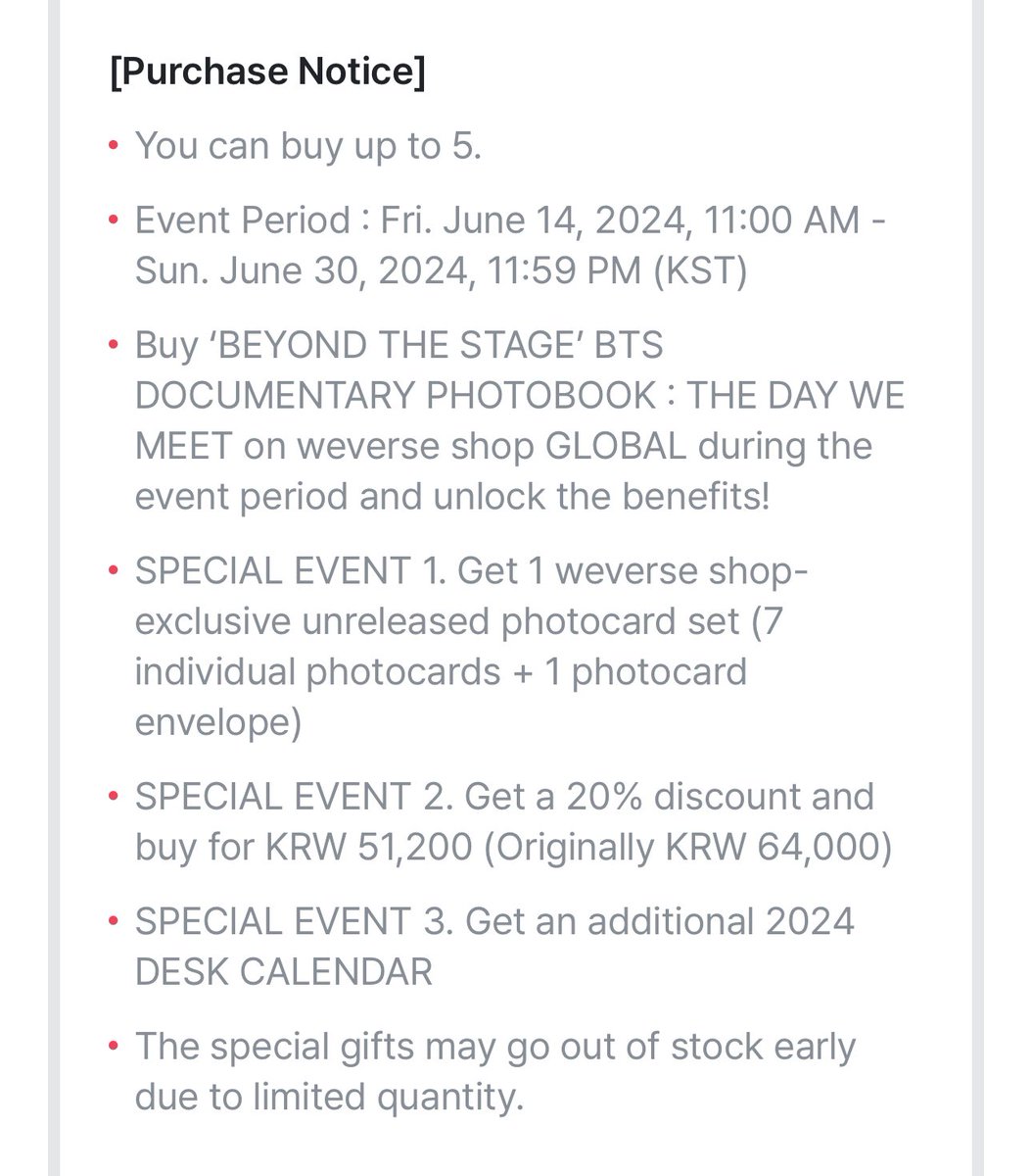 dfarchive's tweet image. 💜 ‼️SPECIAL EVENT‼️ ‘BEYOND THE STAGE’ BTS DOCUMENTARY PHOTOBOOK : THE DAY WE MEET 💜

Price before: ₱3,280
‼️SPECIAL EVENT PRICE : ₱2,800‼️

📆Event Period : Fri. June 14, 2024, 11:00 AM - Sun. June 30, 2024, 11:59 PM (KST)

📩DM to order
💸80%DP
📆Shipping starts 7/8/24