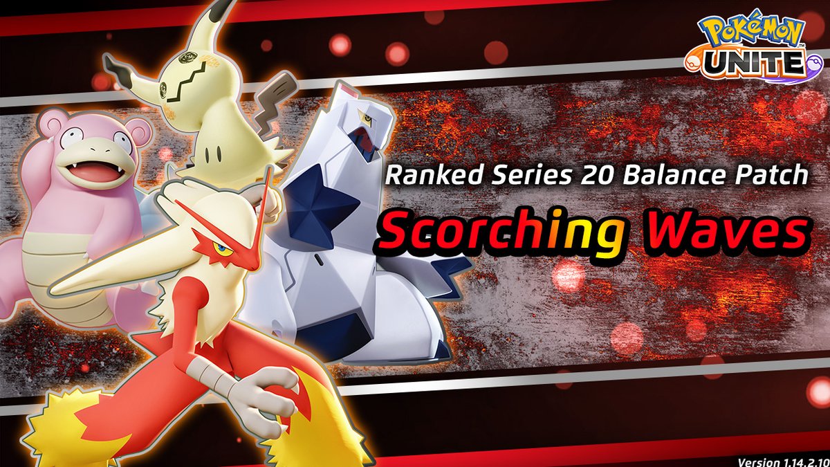 PokemonUnite's tweet photo. Attention Trainers!

The balance update 🔥Scorching Waves🔥 is planned to be implemented at 12:00am PT (3 hours from now) in #PokemonUNITE.

👇For more details
https://t.co/xOtxKlokZX https://t.co/8e8544v5MH