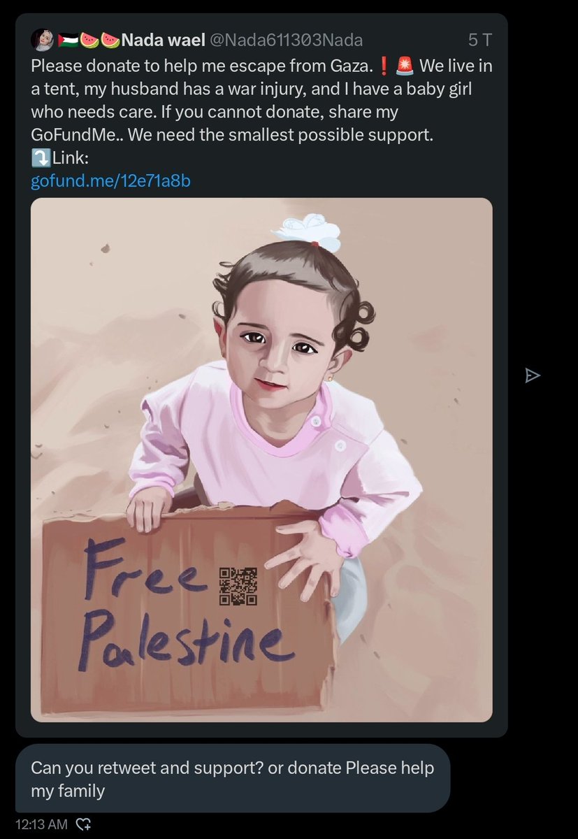 Please help Nada and her family! Any donation helps a ton, so if you have any money left and don't need it, please donate it.

gofund.me/12e71a8b