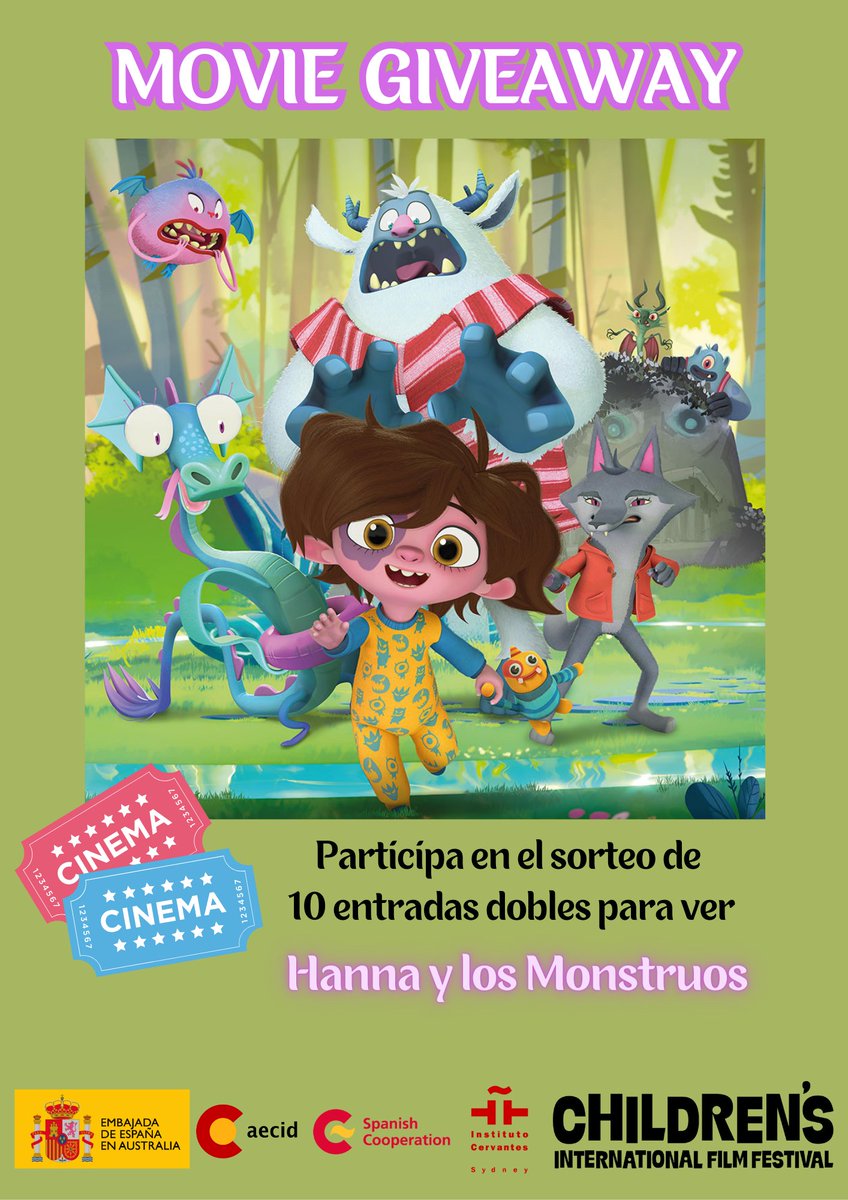 La Embajada de España en Australia y
<a href="/IC_Sydney/">Instituto Cervantes Sídney</a>
presentan la película de animación Española 👾Hanna y los Monstruos, como parte del Children’s International Film Festival. Se proyectara en su versión original en español, el 30 de junio, en Lido Cinemas (MEL) y Ritz Cinemas (SYD)
