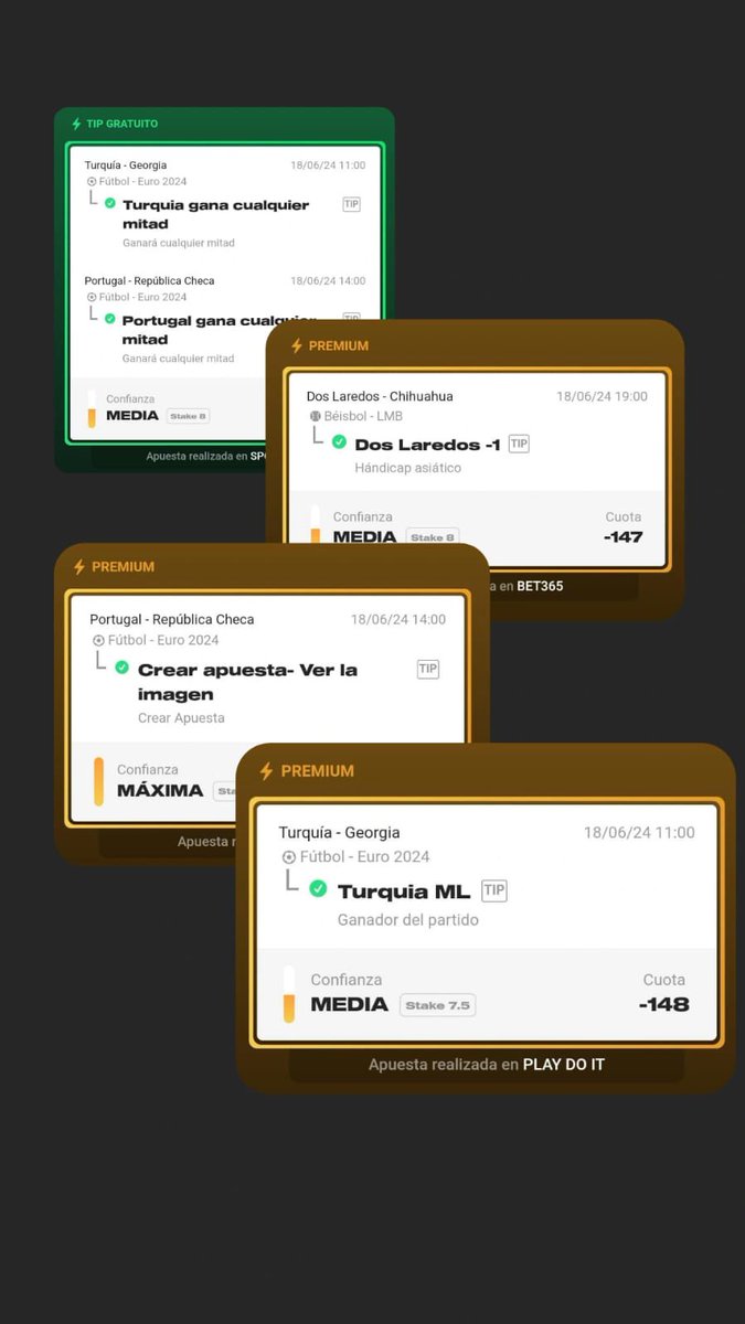 GallitoVip's tweet photo. GANAMOS ABSOLUTAMENTE TODO😎

RETO ESCALERA COMPLETADO✅✅

MAÑANA PERFECTA✅✅

TARDE PERFECTA✅✅

GRUPO PARLEYS✅✅

FREE PICK ✅✅

Si mañana gana Alemania se van 10,000 de regalo entre los RT y ❤️ a este tweet🤩

Hay 70% de descuento Premium aqui👇🏻

https://t.co/Cn0hCIEOd9 https://t.co/3A3VM0BT3A