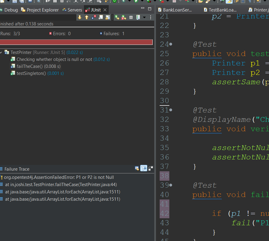 CodeJoshi's tweet photo. Day 20 of #100DaysOfCode: Mastering JUnit's assertNotNull and fail Methods! 🔍🔧

Today's coding adventure took me deeper into JUnit as I explored the assertNotNull and fail methods. 

#JavaDeveloper #JUnit #SpringBoot #Java https://t.co/yiOiLb21XC