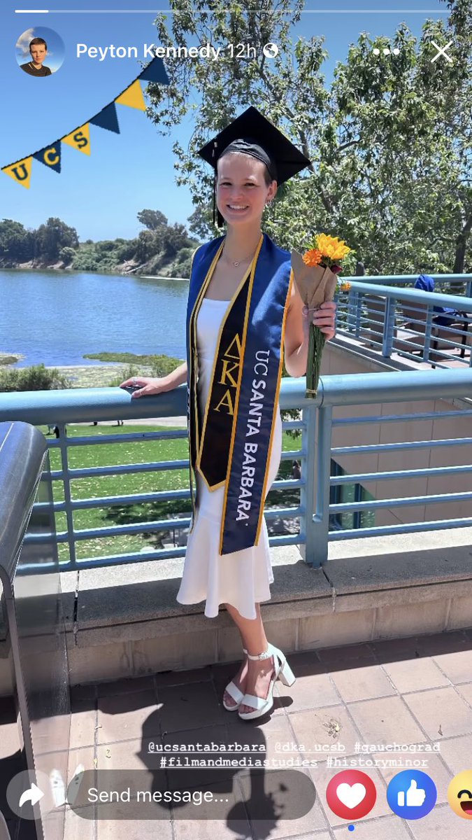 PKennedyUpdates's tweet photo. Congratulations to @peyton_kennedy FOR GRADUATING FROM UNIVERSITY OF CALIFORNIA SANTA BARBARA!!! SO PROUD OF YOU!!! ❤️❤️❤️

For those wondering, she graduated with a degree in Film and Media Studies and a minor in History! 

Peyton, you are going to continue to do great things! https://t.co/nqMs3sccZx