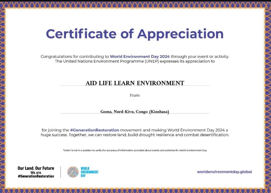 aid_learn47733's tweet image. Nous sommes ravis de vous informer que nous avons reçu un certificat d'appréciation du #UNEnvironmentProgramme pour notre contribution à la #JournéeMondialeDeLEnvironnement 2024 à travers notre dernière session du programme #jeunesactivistesduclimat #JAC #WorldEnvironmentDay 2024
