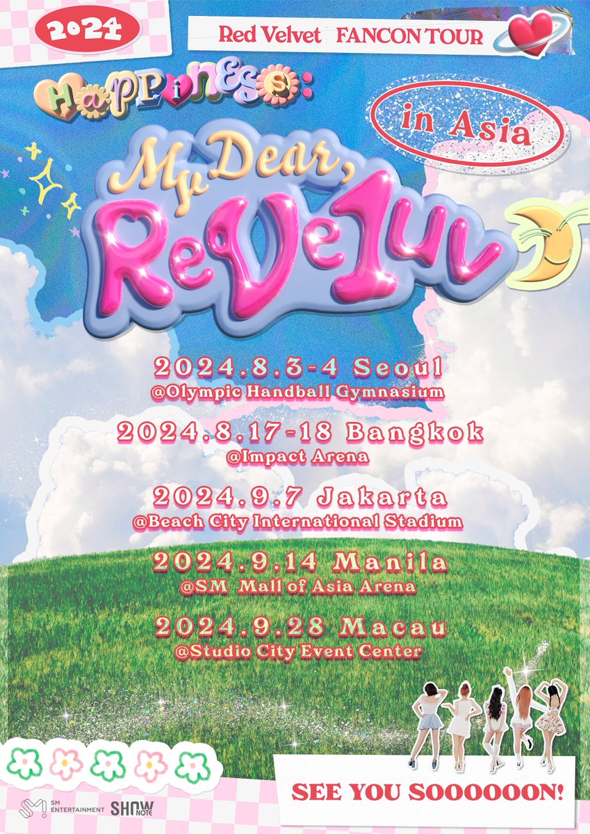 2024 Red Velvet FANCON TOUR <HAPPINESS : My Dear, ReVe1uv> in BANGKOK

🗓️ 2024.08.17 (SAT)
🗓️ 2024.08.18 (SUN)

📍IMPACT ARENA 😍

Coming soon..... 🩷💛💙💚💜

#레드벨벳 #RedVelvet
#FANCON_TOUR
#HAPPINESS_MYDear_ReVe1uv
#RedVelvet_FANCON_TOUR_inBKK
#BANGKOK #SMTrue