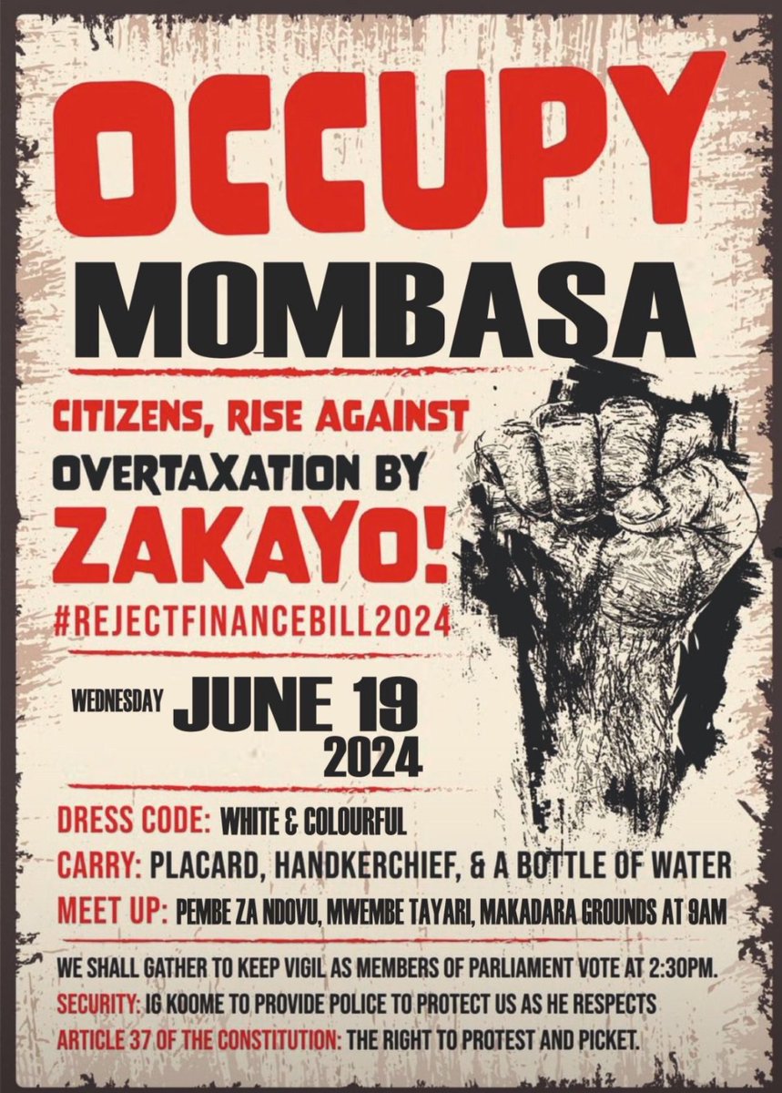 __cynthiake's tweet photo. Good morning.
My Mombasa fam.  
NO VIOLENCE NO LOOTING. 
It’s a PEACEFUL protest.
Walk in groups don’t walk alone and don’t be afraid to join any group if you’re alone. The enemy is Finance Bill not one another. Stay united thru out ✊🏽

#OccupyMombasa
#RejectFinanceBill2024 https://t.co/8CYL4i9KTJ