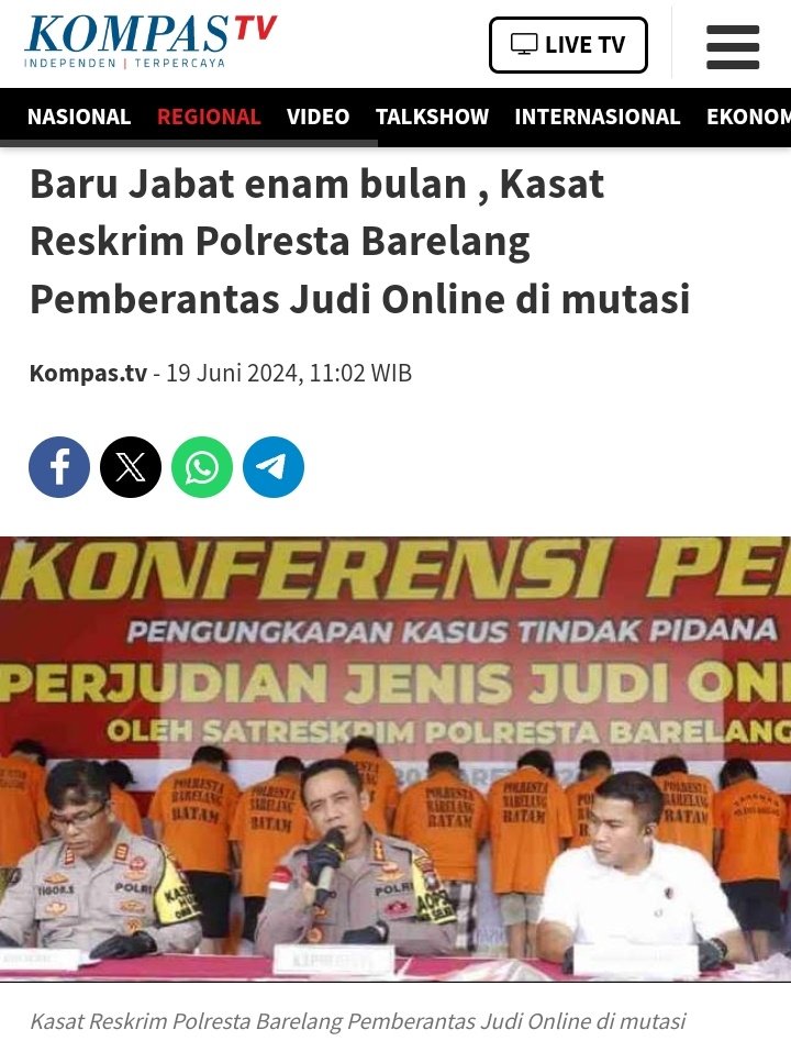 6 bulan Kompol R.Dwi Ramadhanto mengabdi sebagai Kasat Reskrim Polresta Barelang 

Banyak prestasi yg telah di raih salah satunya membongkar judi online beromzet milyaran Rupiah di Batam &amp; Menangkap 12 Pelaku , namun minim mendapatkan penghargaan, MALAH DIMUTASI, aneh!