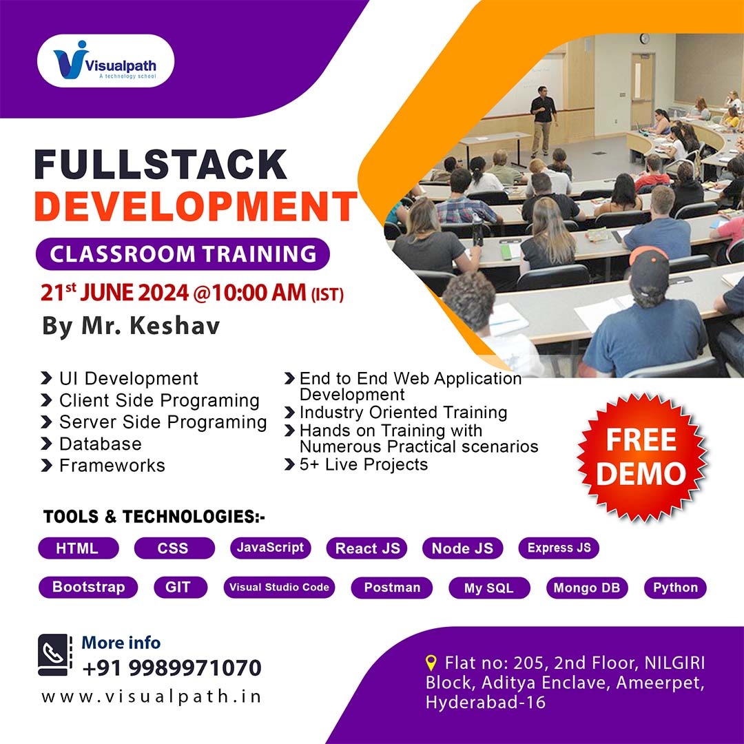 VisualpathPro's tweet photo. Hi all, We are starting a #Offline #FreeDemo on #fullstackdevelopment
Date & Time: 21st June, 2024 @ 10:00AM
Call us: +91 9989971070.
WhatsApp: https://t.co/7d1LozmmDc
🌐Visit: https://t.co/OXpVCJB4gT
#classroomtraining #fullstack #reactjs #nodejs #python #mongodb #html #css https://t.co/jezhLSe6th
