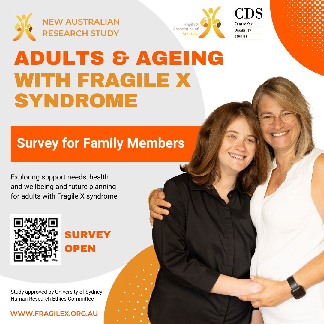Genetic Alliance AU (@geneticall_au) on Twitter photo ๐ Fragile X Association of Australia Inc and the Centre for Disability Studies are undertaking two surveys to shape the future for adults aging with #FragileXsyndrome. ๐
Families can participate here: cdsau.qualtrics.com/jfe/form/SV_cBโฆ
Support team click here: cdsau.qualtrics.com/jfe/form/SV_bjโฆ ๐ Fragile X Association of Australia Inc and the Centre for Disability Studies are undertaking two surveys to shape the future for adults aging with #FragileXsyndrome. ๐
Families can participate here: cdsau.qualtrics.com/jfe/form/SV_cBโฆ
Support team click here: cdsau.qualtrics.com/jfe/form/SV_bjโฆ