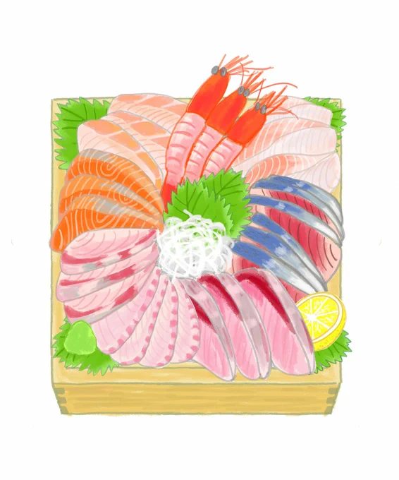 イラスト描き始めたばかりの時お仕事で描いた海鮮寿司。とても真面目。#国際寿司の日 
