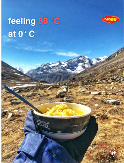 rajathdraja's tweet photo. I don't really like @MaggiIndia that much. And it's the worst when it's cold and dry. 

But on a mountain when it's freshly made and you can slurp it instantly, the hot &amp; cold feeling is pretty good. https://t.co/zrnlPLXNhs