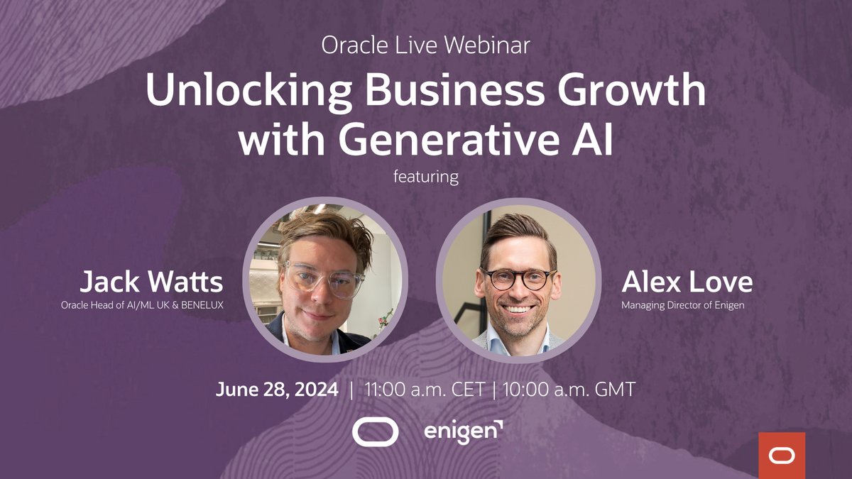 saurabhsgrsinha's tweet image. Join this webinar to explore #AI strategies, implementation, and future-proofing with Enigen and Oracle technology. social.ora.cl/6012g1JQq