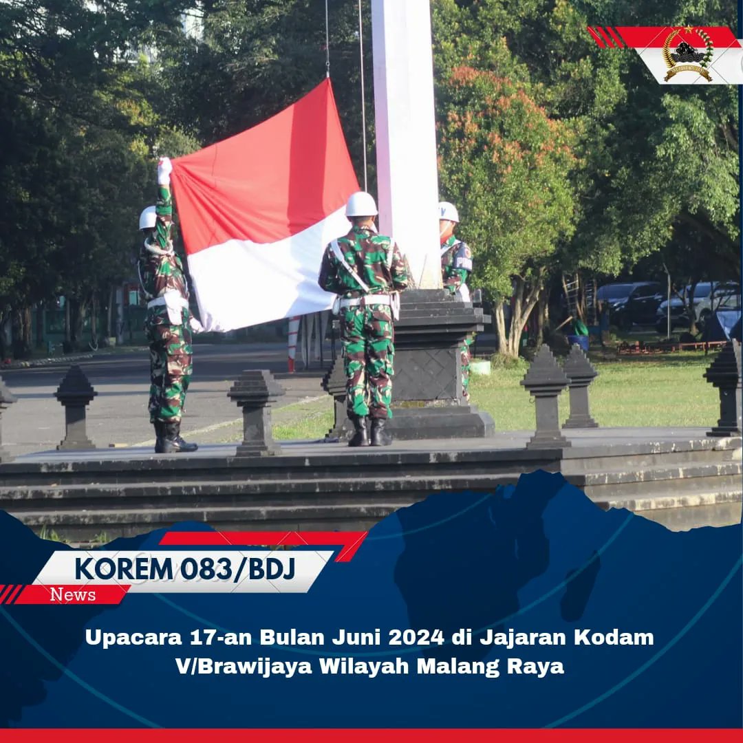 Bulletin083's tweet photo. Malang, 19 Juni 2024 – Upacara 17-an bulan Juni 2024 yang diikuti oleh Prajurit dan Pegawai Negeri Sipil (PNS) di jajaran Kodam V/Brawijaya wilayah Malang Raya berlangsung khidmat di Lapangan Brawijaya Rampal, Jalan Ronggo Lawe, Kelurahan Kesatrian, Kecamatan Blimbing,Kota Malang https://t.co/YaQqvo8Crh
