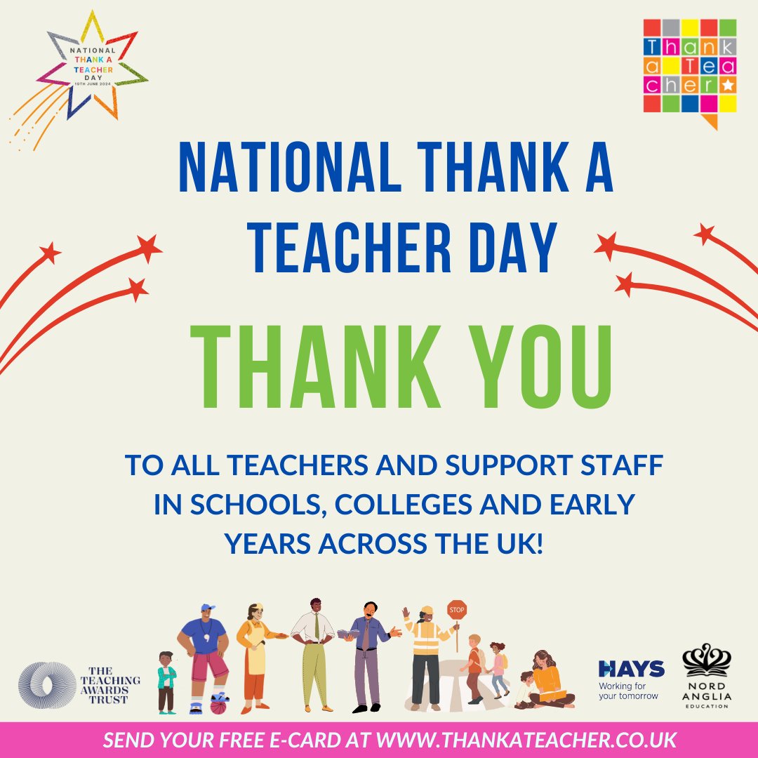 🎉 It's National #ThankATeacherDay ! 🎉 Today, let's take a moment to appreciate the dedication, hard work, and passion these amazing individuals bring. Send a free e-card today and let them know just how much they are appreciated 👉 bit.ly/4aBHdT2
