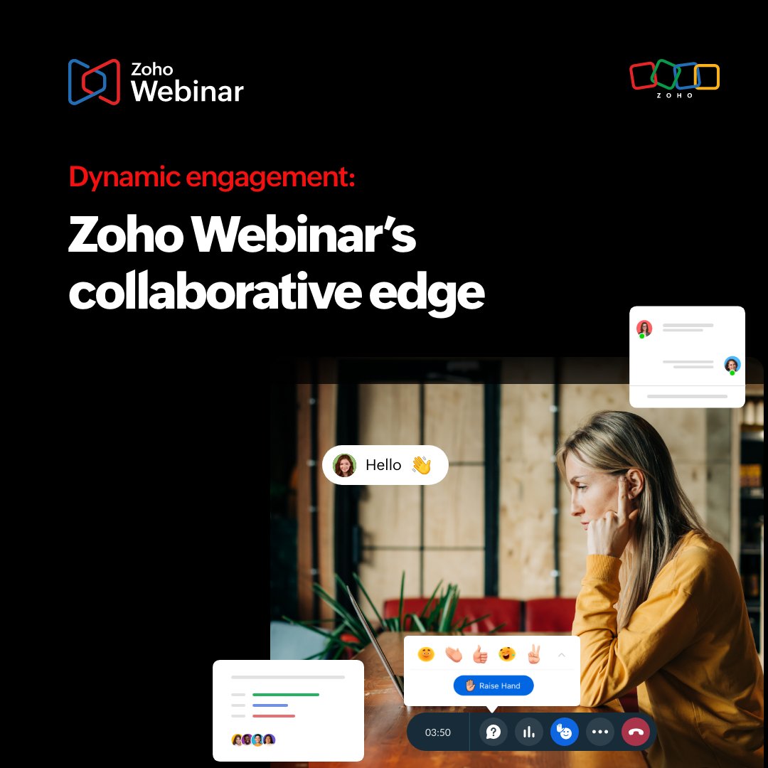 Zoho_Webinar's tweet photo. 💡 Keep your Zoho Webinar fun and interactive!
🚀 Use polls, broadcast messages, and facilitate Q&A sessions to keep your audience buzzing and engaged!
🔗 https://t.co/prsTP0c0JK
#zoho #zohowebinar #webinarsoftware #virtualtownhall #virtualconferenceplatform #webinarplatform https://t.co/i6tfZndcjR